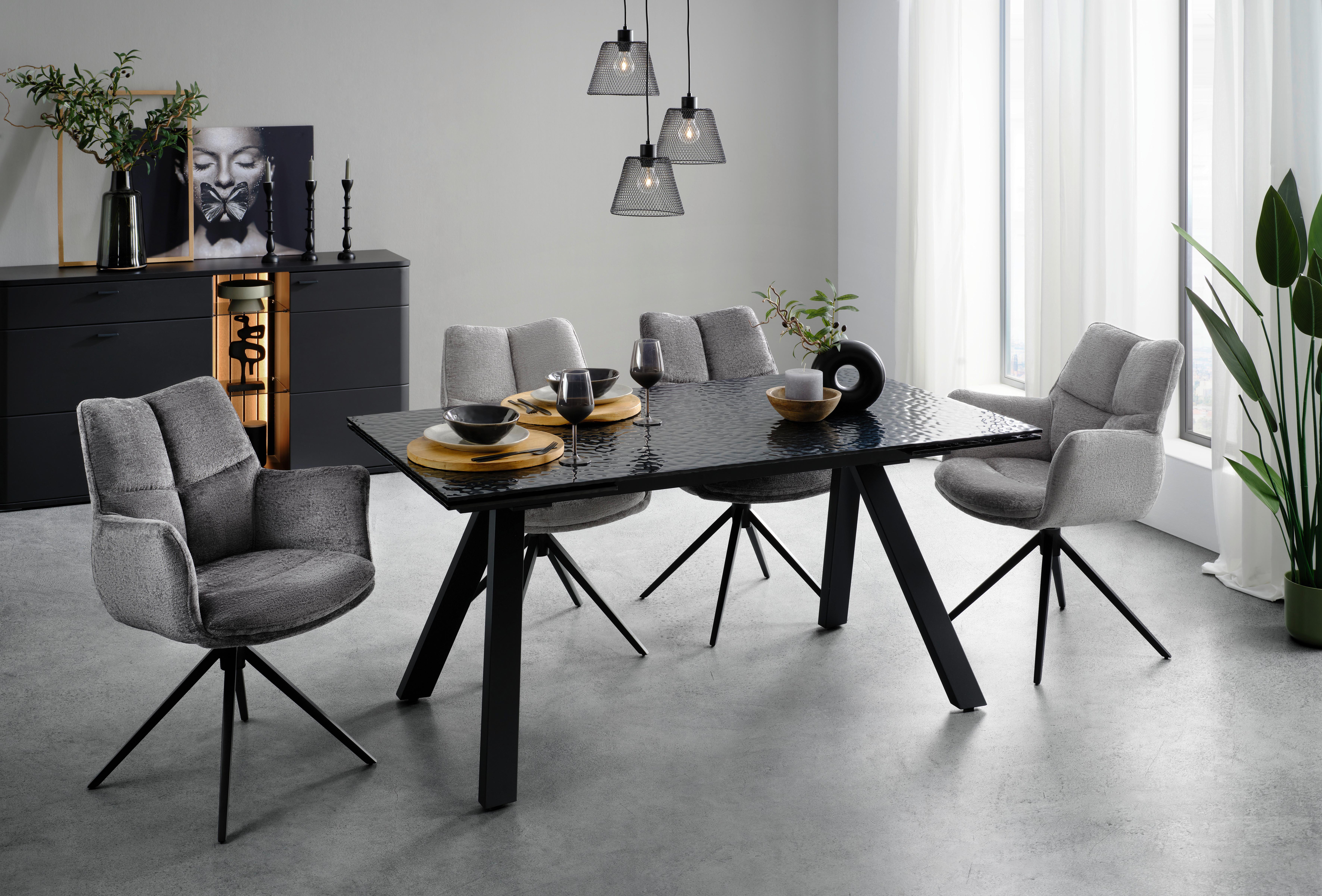 Ausziehtisch Bruno Schwarz - Schwarz, Lifestyle, Glas/Metall (160-240/76/90cm) - Premium Living