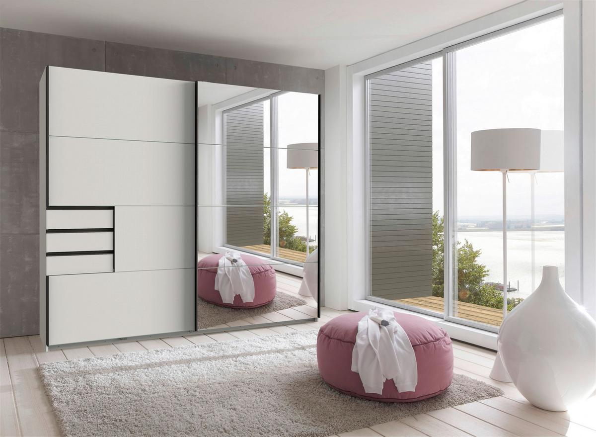 Schwebetürenschrank Saigon ca. 225x210 cm Weiß - Schwarz/Weiß, MODERN, Holzwerkstoff/Metall (225/210/64cm) - MID.YOU