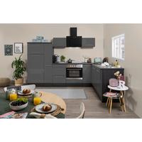 Eckküche Grau Hochglanz m. Geräte ca. 290x200 cm - Edelstahlfarben/Eichefarben, Basics, Holzwerkstoff/Metall (290/200cm) - Respekta