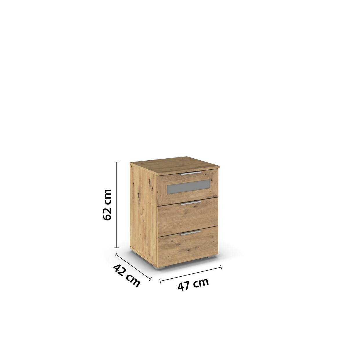 Nachtkästchen Mars 3L-GR Eiche Artisan/Klar - Klar/Alufarben, KONVENTIONELL, Glas/Holzwerkstoff (47/62/42cm) - Mömax