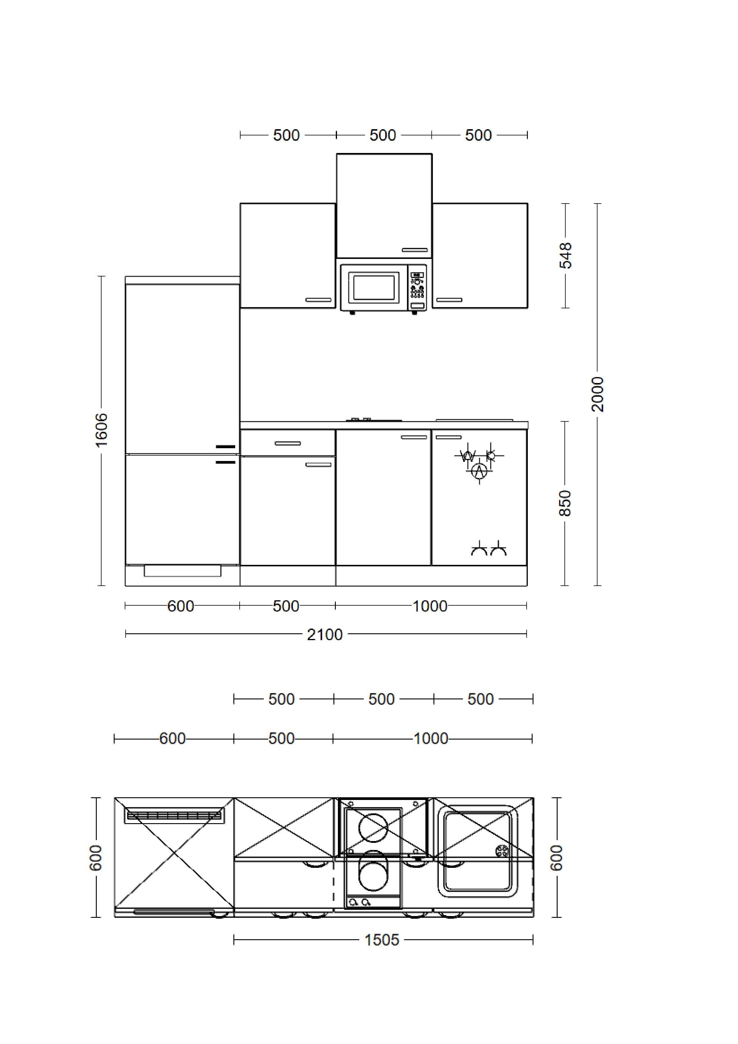Küchenblock "Nano" , Buche - Edelstahlfarben/Beige, MODERN, Holzwerkstoff/Kunststoff (210cm) - FlexWell