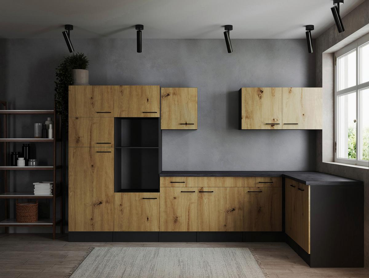 Kotna Kuhinja Brez Aparatov Oliver, 340x172cm - črna/siva, Design, kovina/leseni material (340/172cm) - Respekta