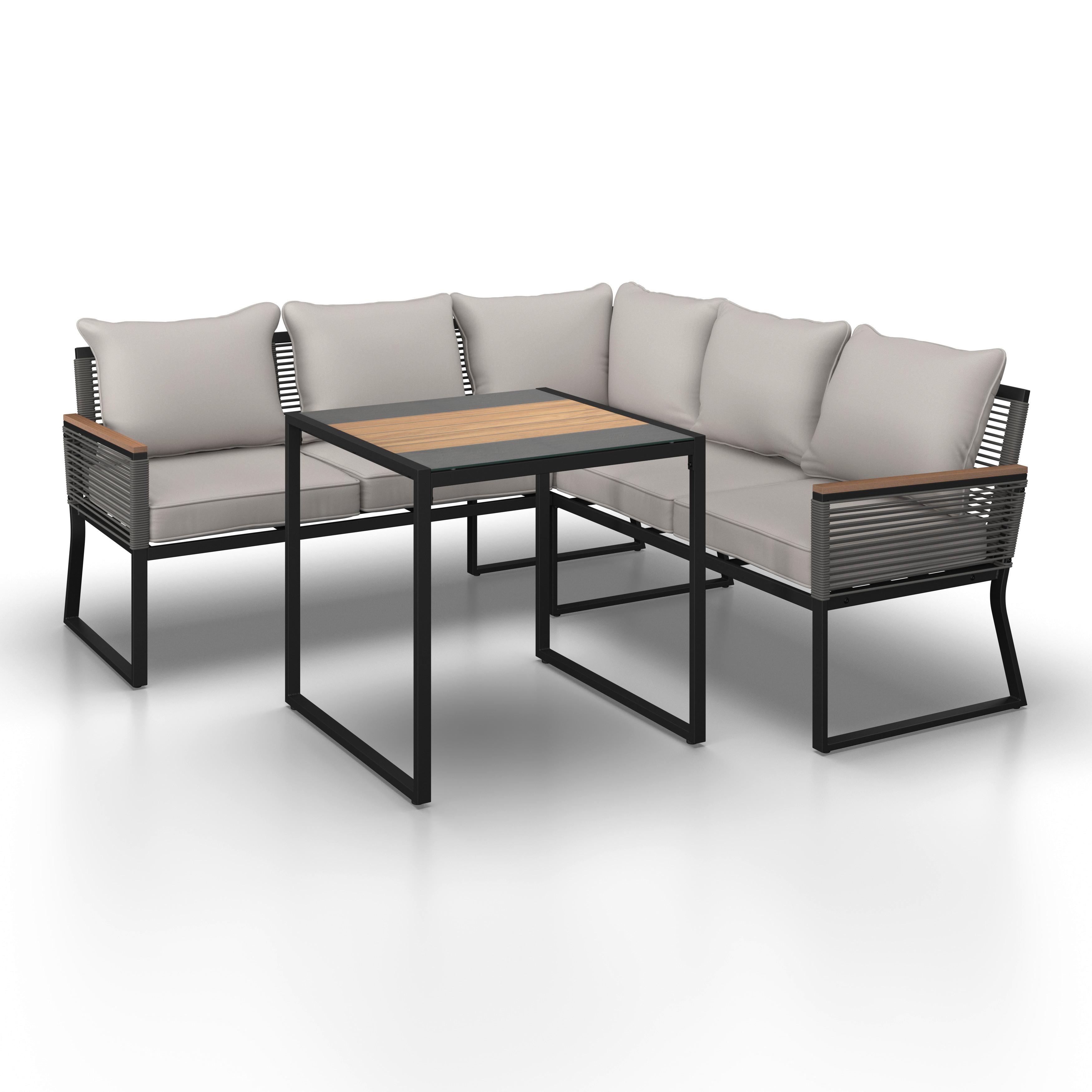 LOUNGESET SONORA - ljusgrå/svart, Modern, metall/glas (181/73/65cm) - Bessagi Garden