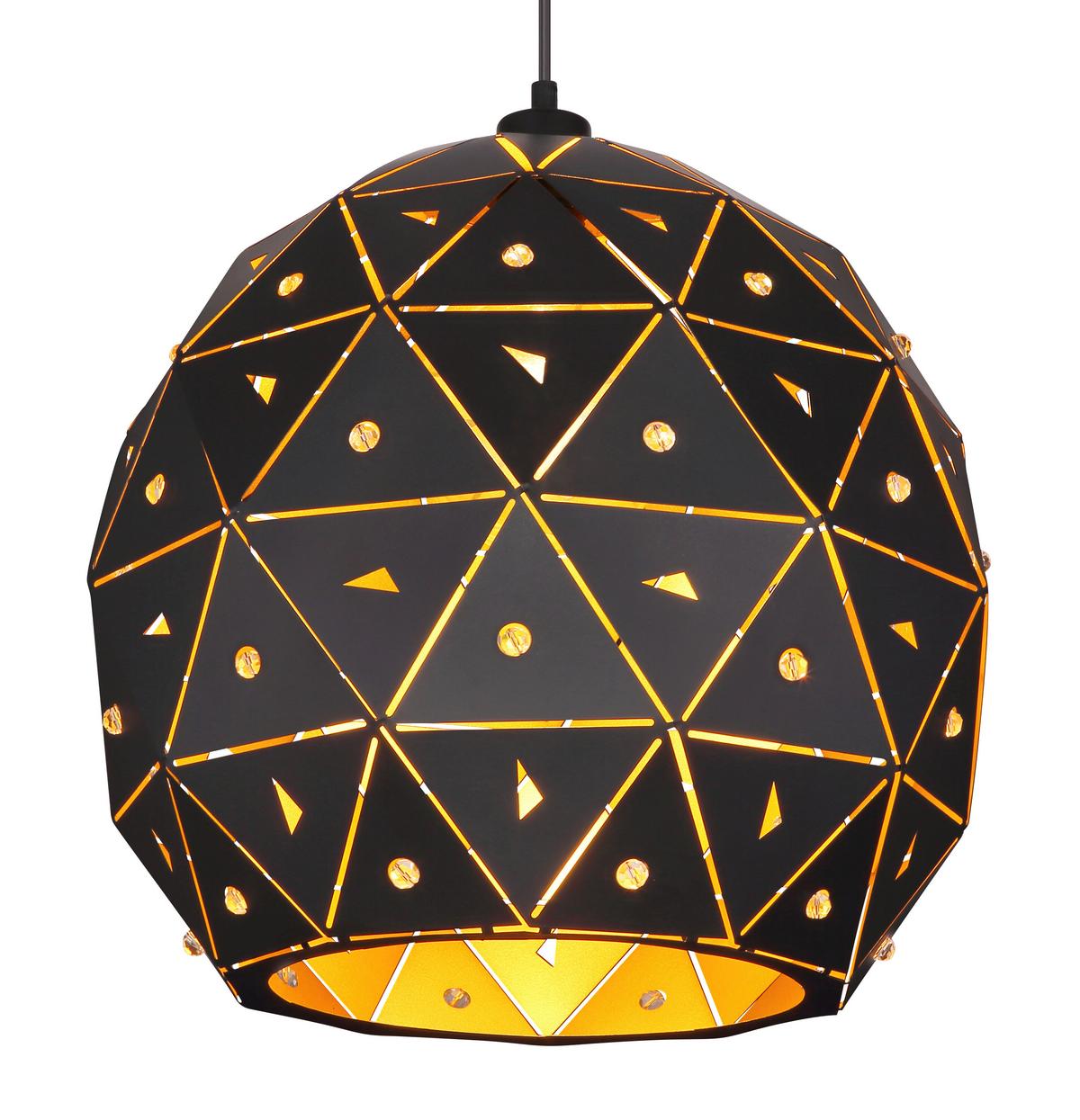 Hängeleuchte Jodie in Schwarz max. 60 Watt - Klar/Goldfarben, Basics, Glas/Metall (40/120cm) - Globo
