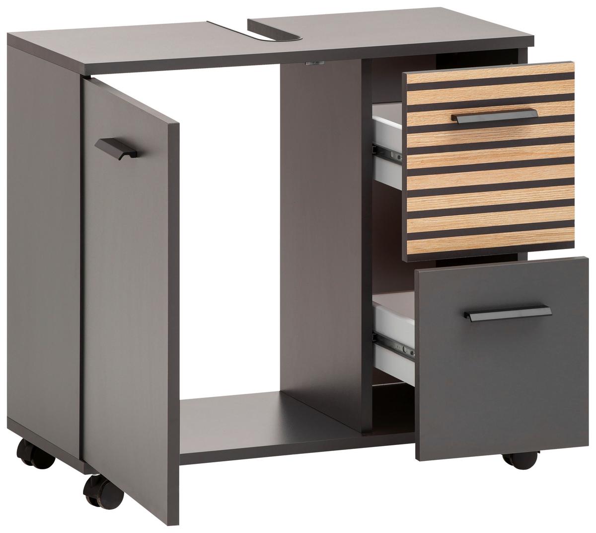 Omarica Za Pod Umivalnik Katta, Antracit, Barva Hrasta - črna/barve hrasta, Moderno, kovina/umetna masa (65,1/60/32cm) - Stylife