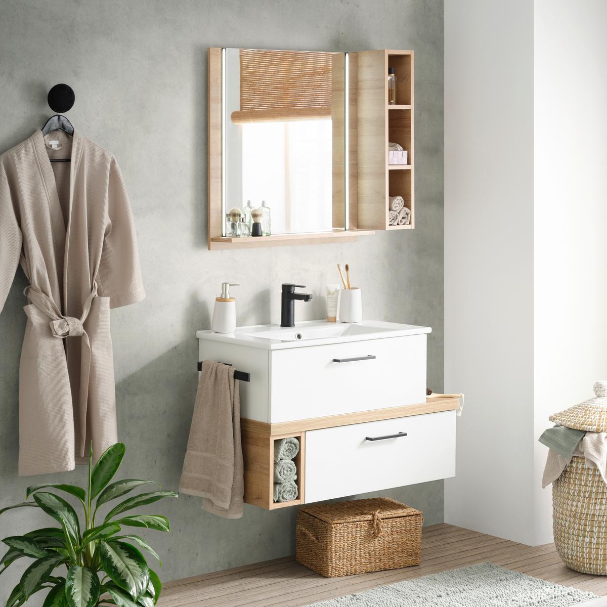 Badezimmer in Weiß inkl. Beleuchtung - Eichefarben/Weiß, MODERN, Keramik/Holzwerkstoff (88cm) - Pelipal