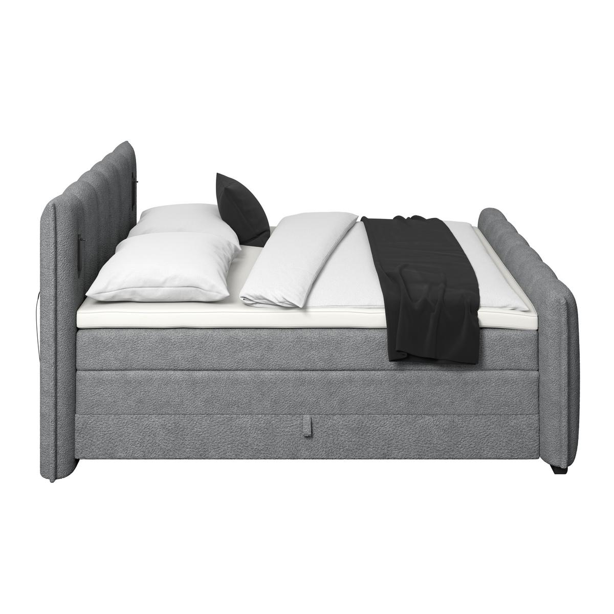 Boxspring Krevet Elysia - tamno siva/crna, Trend, drvni materijal/drvo (160/200cm) - Premium Living