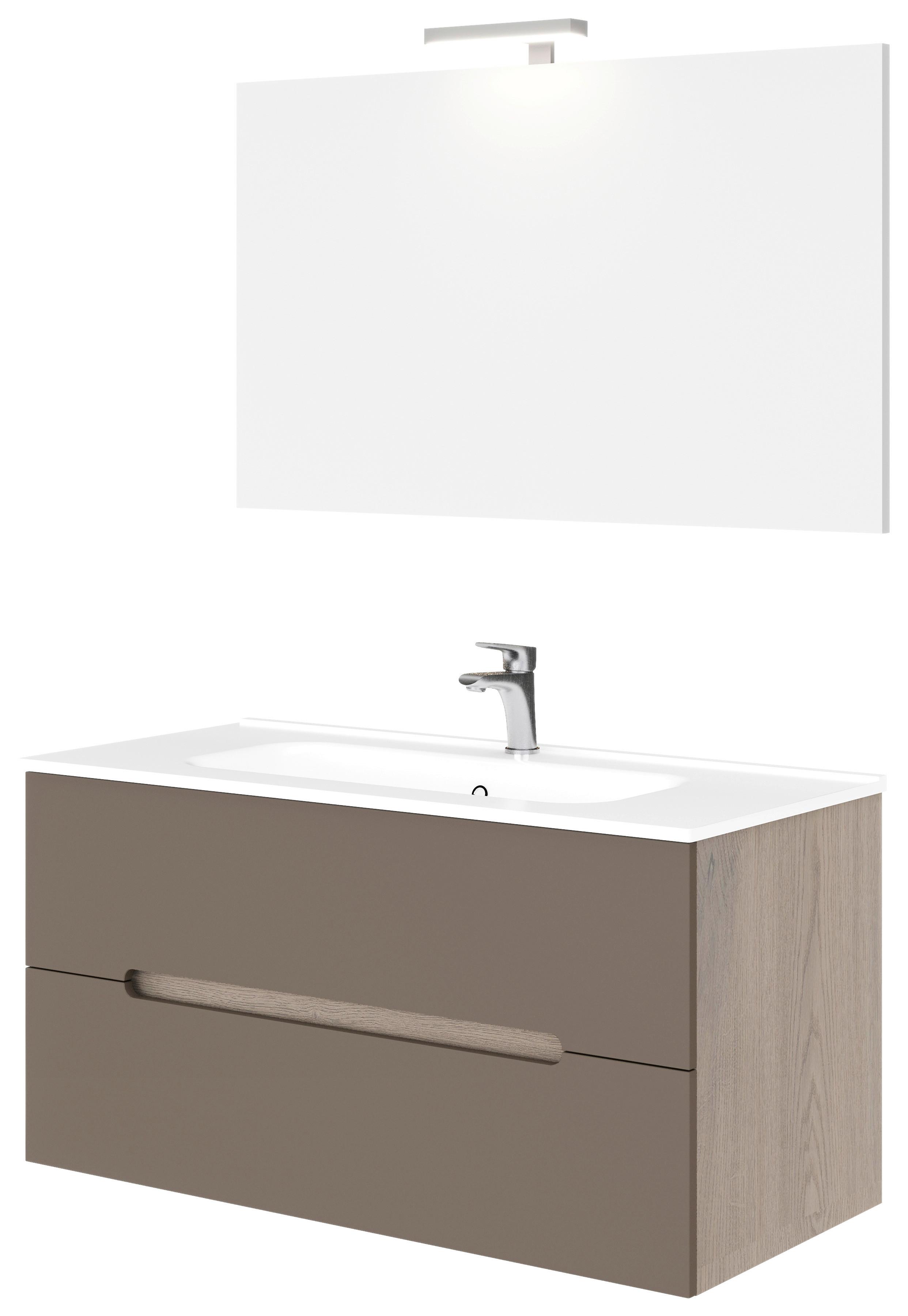 Fürdőszoba Szett Iris - sötétbarna/szürkésbarna, Design, faalapú anyag/kerámia (100/47/53cm)