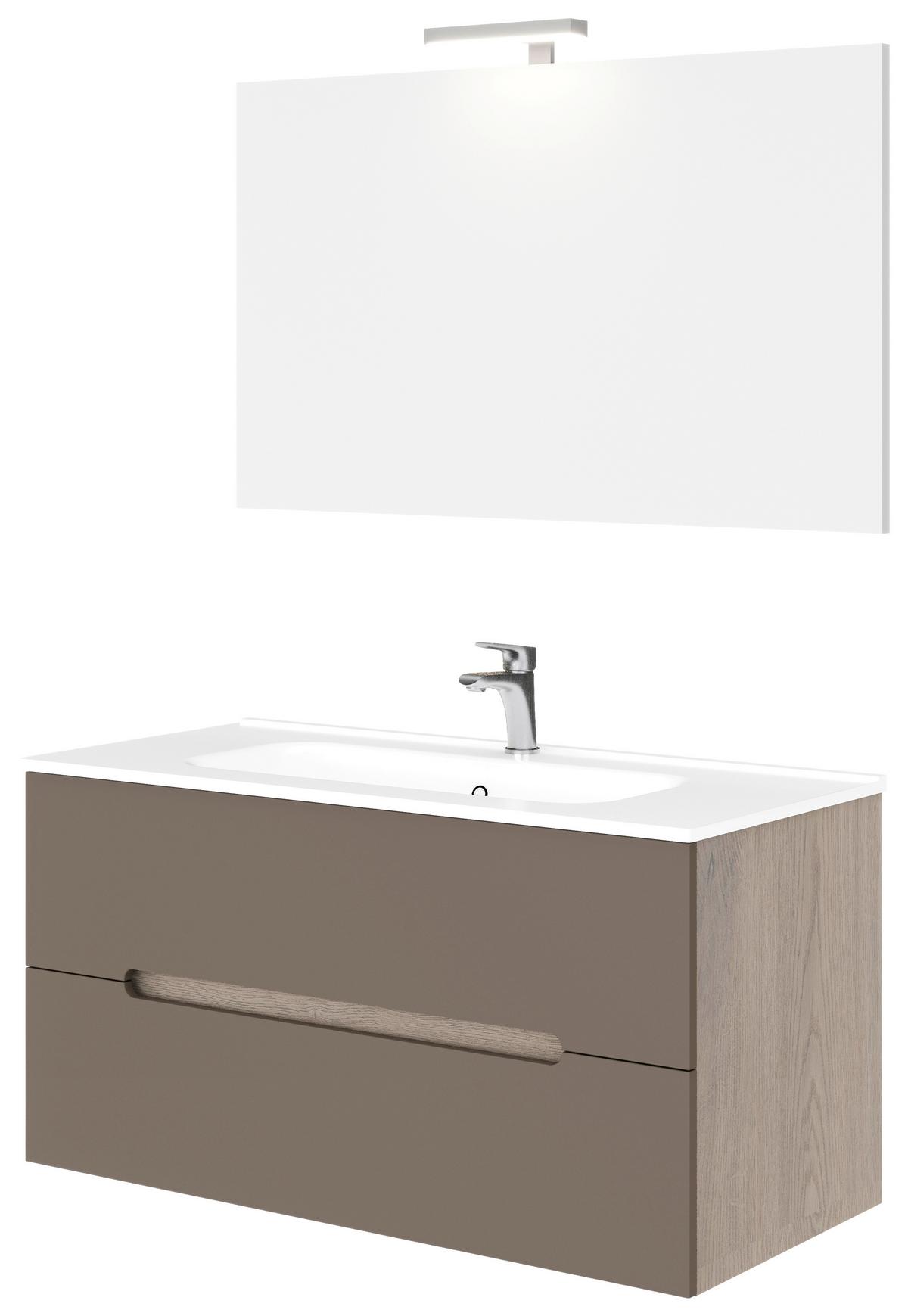 Fürdőszoba Szett Iris - sötétbarna/szürkésbarna, Design, faalapú anyag/kerámia (100/47/53cm)