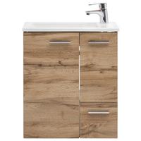 Waschtischkombi Matteo Eiche - Eichefarben/Weiß Hochglanz, MODERN, Keramik/Holzwerkstoff (50cm) - MID.YOU