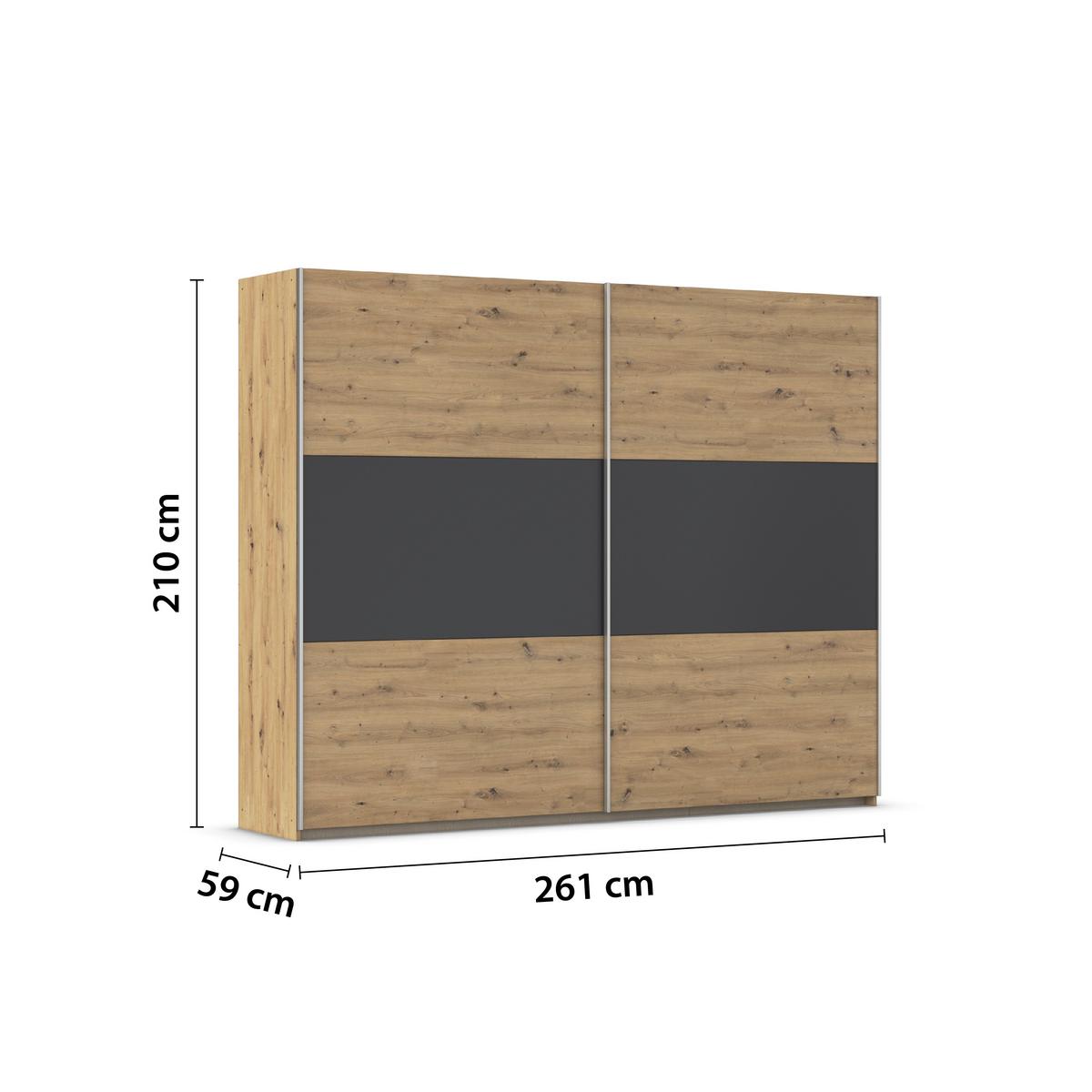 DULAP CU UșI CULISANTE FOSTER - stejar Artisan/gri, Konventionell, material pe bază de lemn (261/210/59cm)