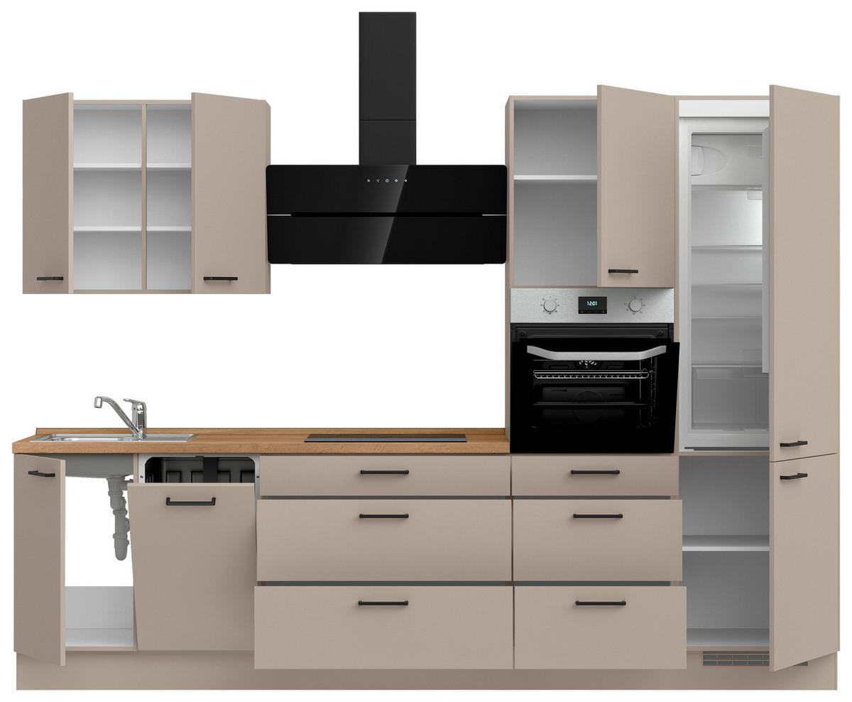 Küchenblock Easytouch High m. Geräten Sandfarben - Sandfarben/Eichefarben, MODERN, Holzwerkstoff/Metall (300cm) - Nobilia