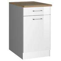 Küchenunterschrank Mailand Weiß Hochglanz - Weiß Hochglanz/Silberfarben, MODERN, Holzwerkstoff/Metall (50/85/60cm) - Held