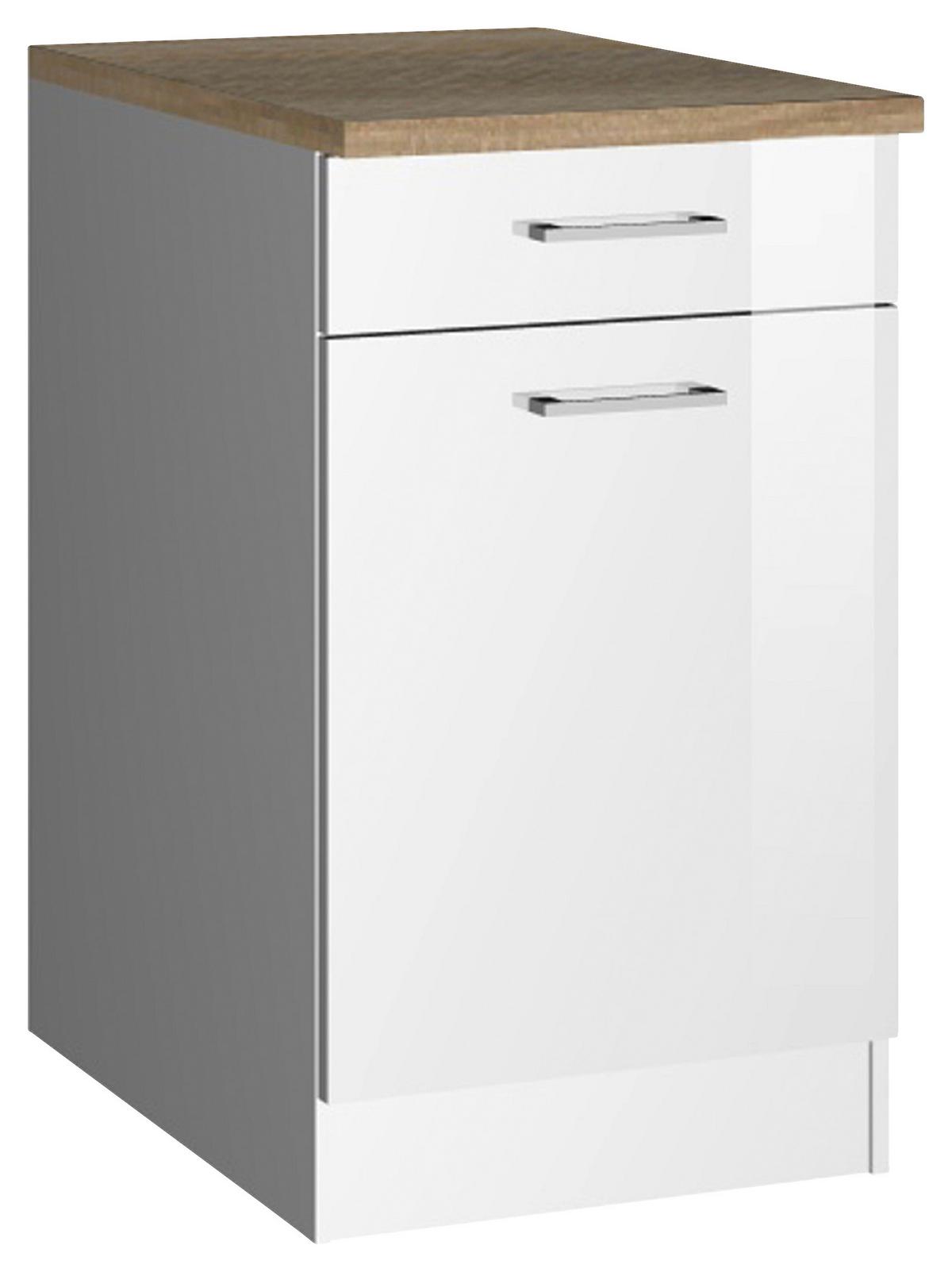 Küchenunterschrank Mailand Weiß Hochglanz - Weiß Hochglanz/Silberfarben, MODERN, Holzwerkstoff/Metall (50/85/60cm) - Held