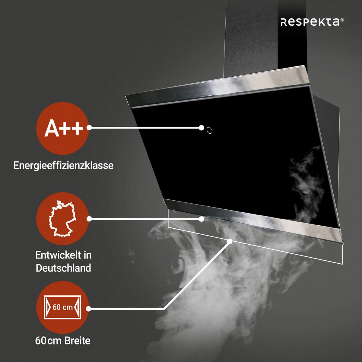 DUNSTABZUGSHAUBE RESPEKTA SKALA 60 CM - Schwarz, Trend, Glas/Metall (59,5/74,2-109,2/38,5cm) - Respekta