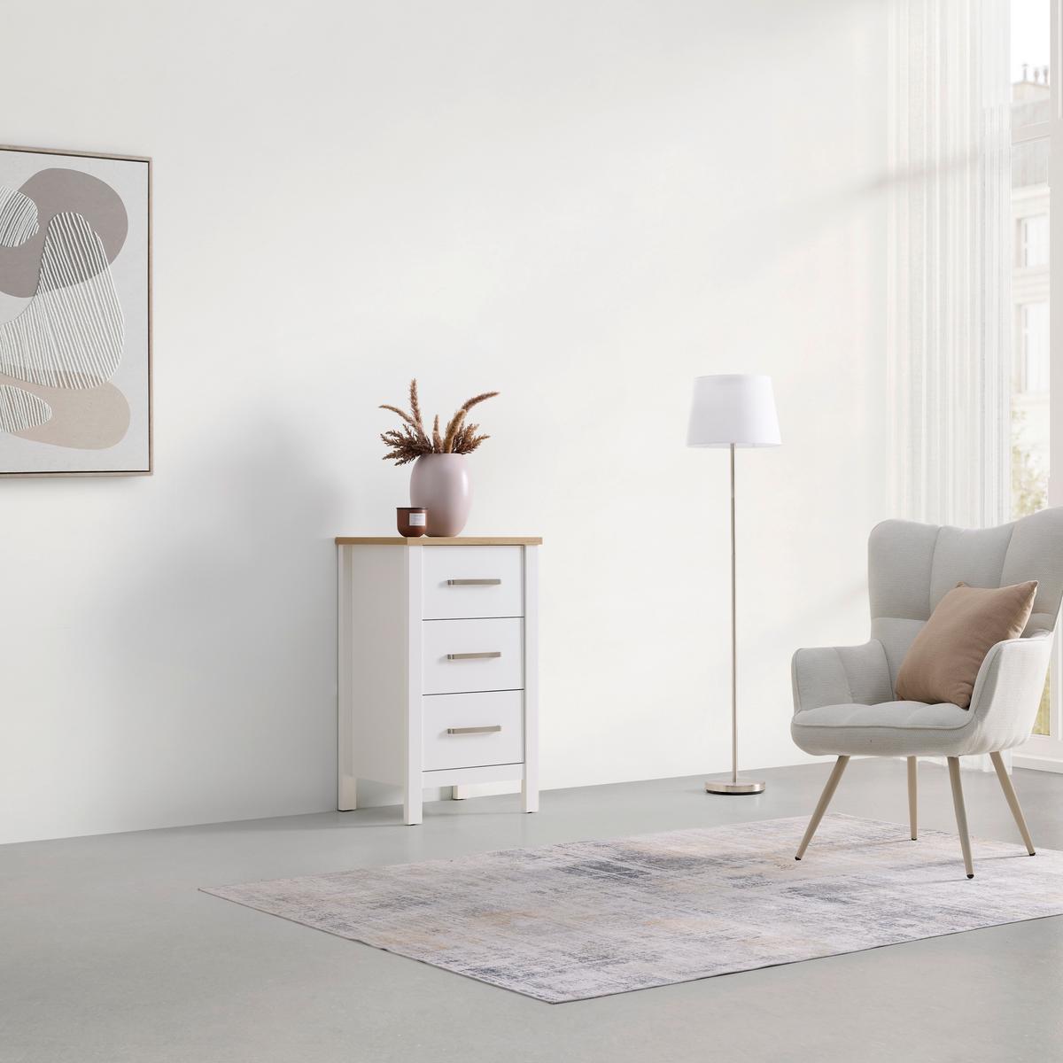 Kommode Sicilia Weiß/Eiche - Silberfarben/Weiß, ROMANTIK / LANDHAUS, Holzwerkstoff/Metall (53/92/45cm) - Mömax