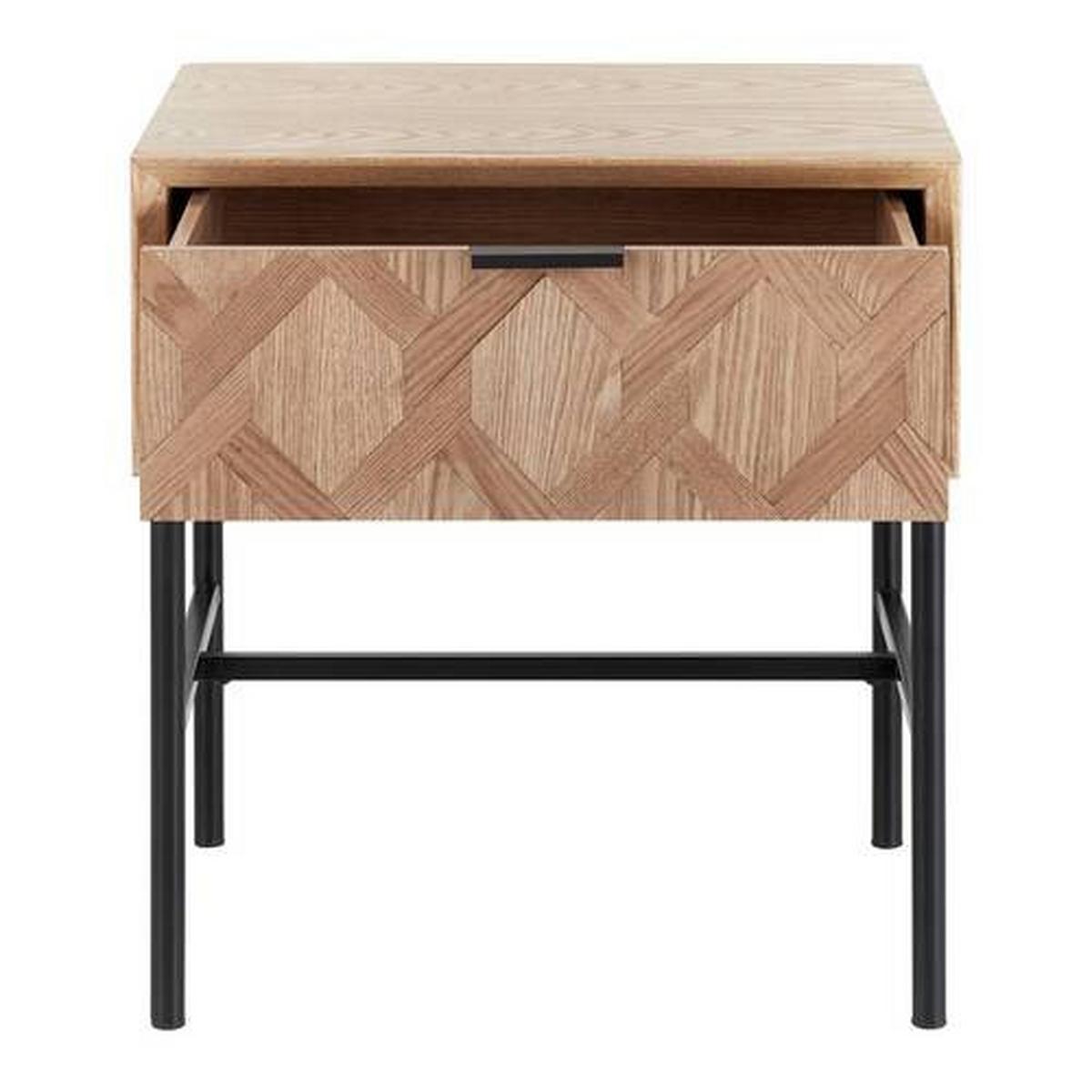 Nočna Omarica Milano, Jesenov Les, Črna - barve jesena/črna, Moderno, kovina/les (47,5/51/36cm) - Bessagi Home