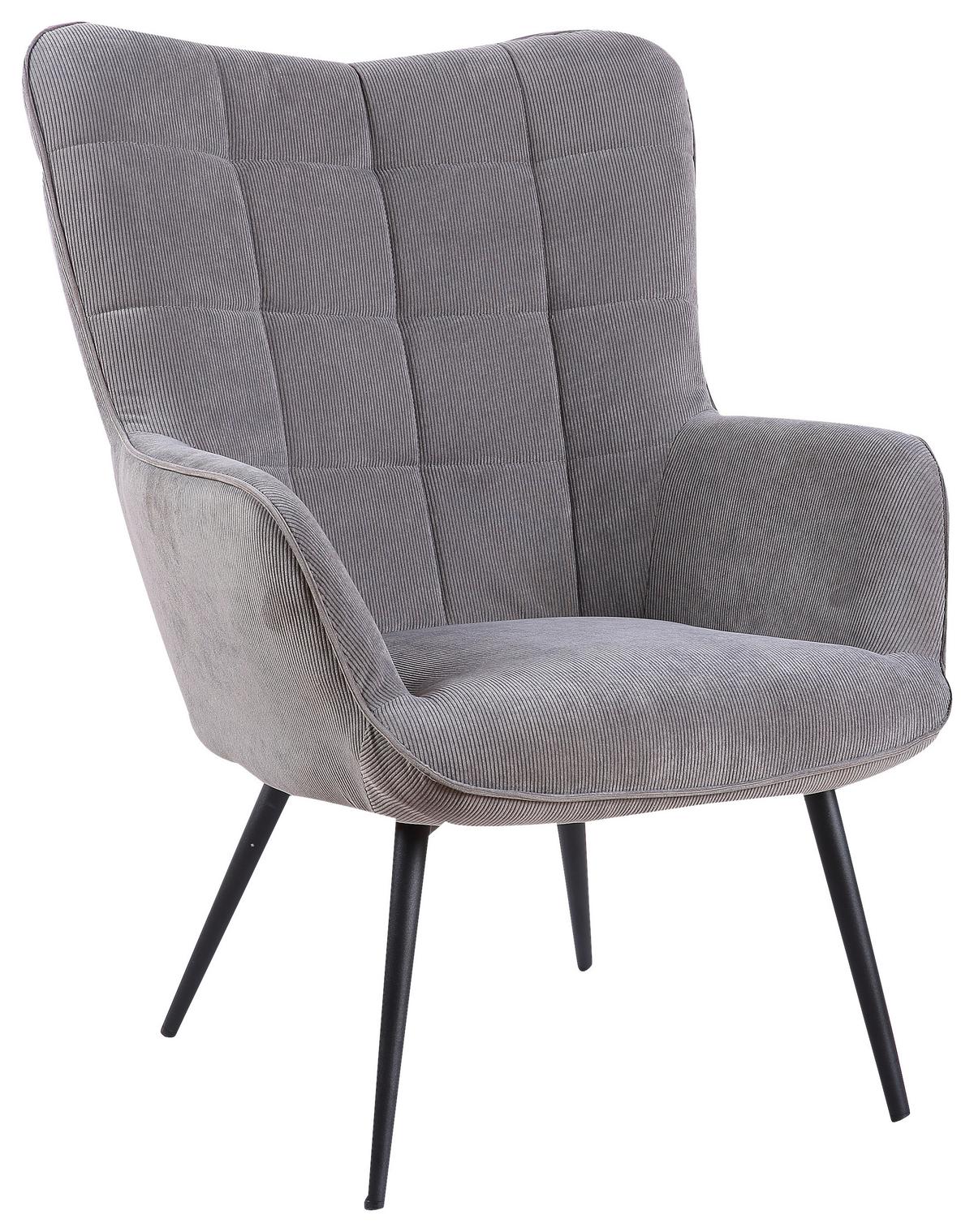 Sessel Uta Grau Cord - Schwarz/Grau, MODERN, Holzwerkstoff/Textil (72/97/80cm) - MID.YOU