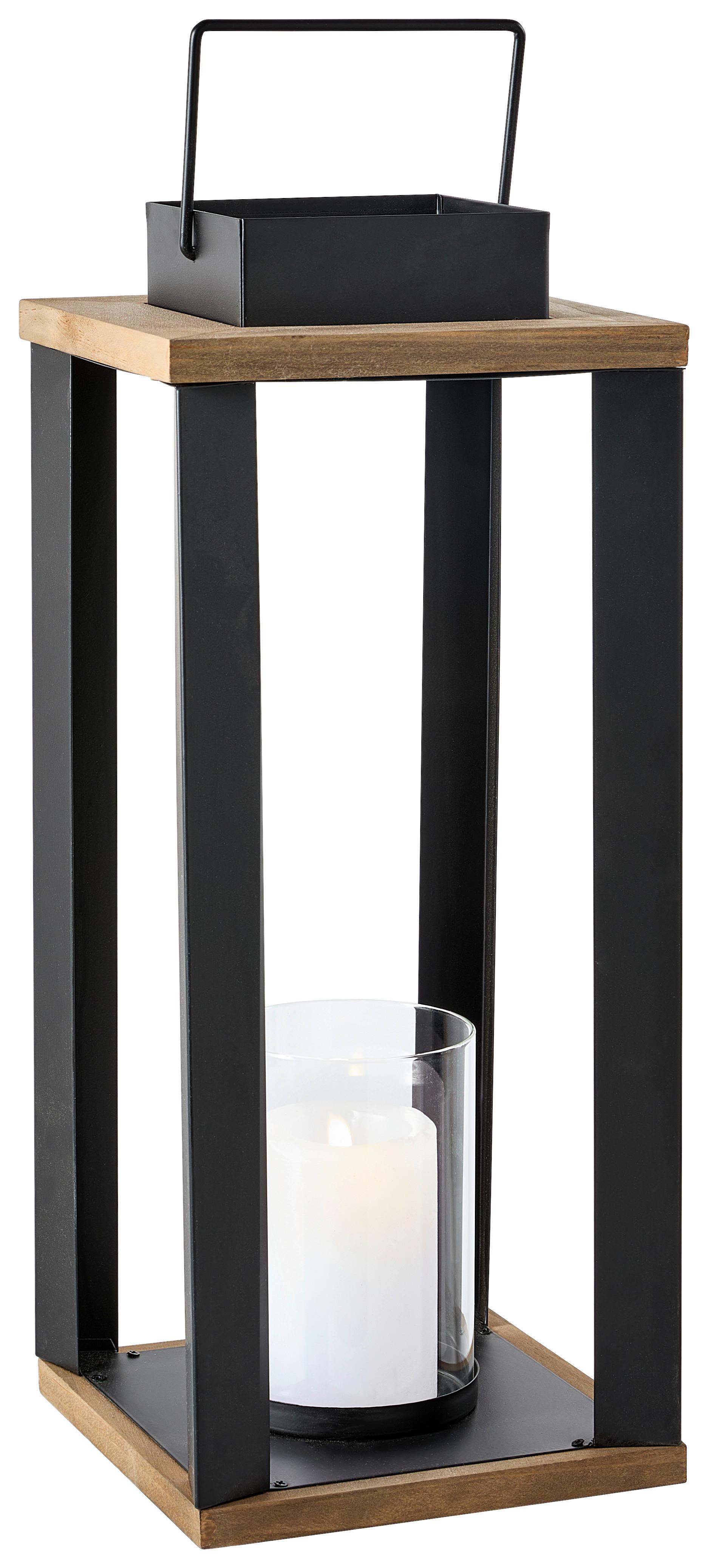 LATARNIA ML-5036L - czarny/brązowy, Lifestyle, metal/drewno (18/44/18cm) - Ambia Home