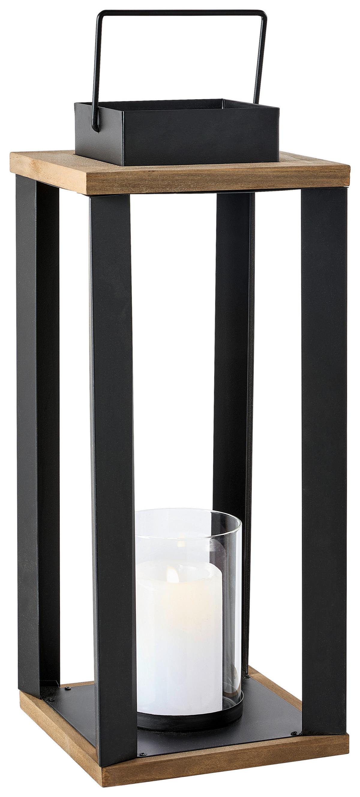 LATARNIA ML-5036L - czarny/brązowy, Lifestyle, metal/drewno (18/44/18cm) - Ambia Home