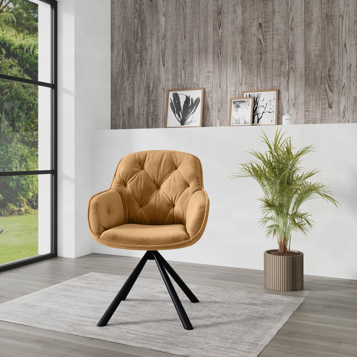 Naslanjač Silvi, Rjava, Žamet, Vrtljiv - črna/rjava, Konvencionalno, kovina/tekstil (62/85/62cm)