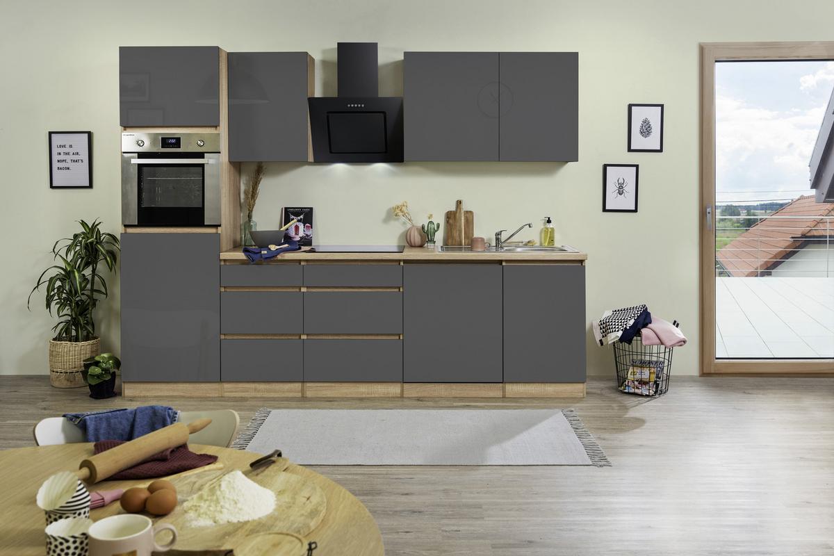 Küchenblock Premium Eiche/Grau B: ca. 280 cm - Eichefarben/Grau, MODERN, Holzwerkstoff (280cm) - Respekta