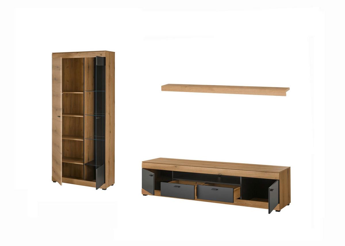WOHNWAND SOLETO - Eichefarben/Graphitfarben, Design, Glas/Holzwerkstoff (300/201/45cm) - MID.YOU