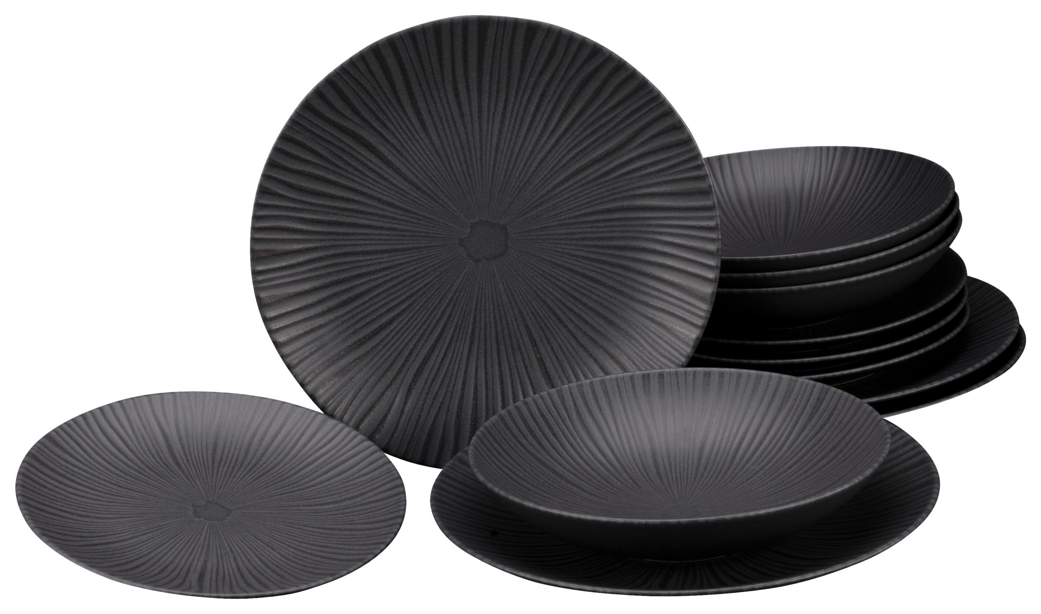 Tafelservice Vesuvio Black in Schwarz, 12-teilig - Schwarz, Basics, Keramik - Creatable