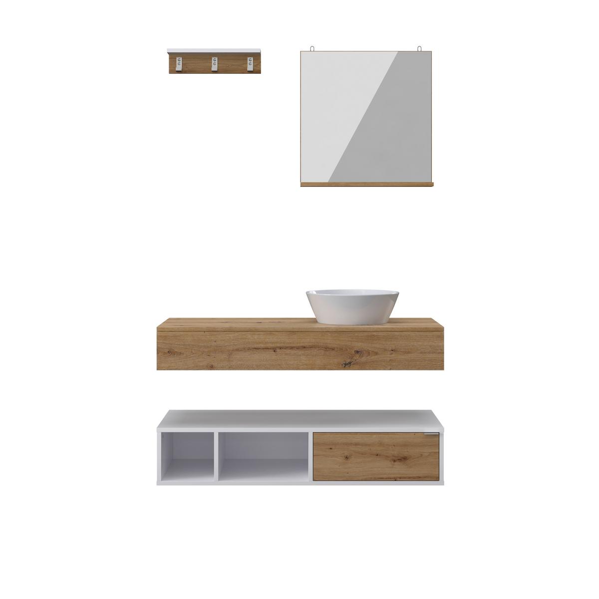 Badezimmer Wick 5 Tlg. Naturfarben/Weiß - Alufarben/Naturfarben, MODERN, Glas/Keramik - Bessagi Home