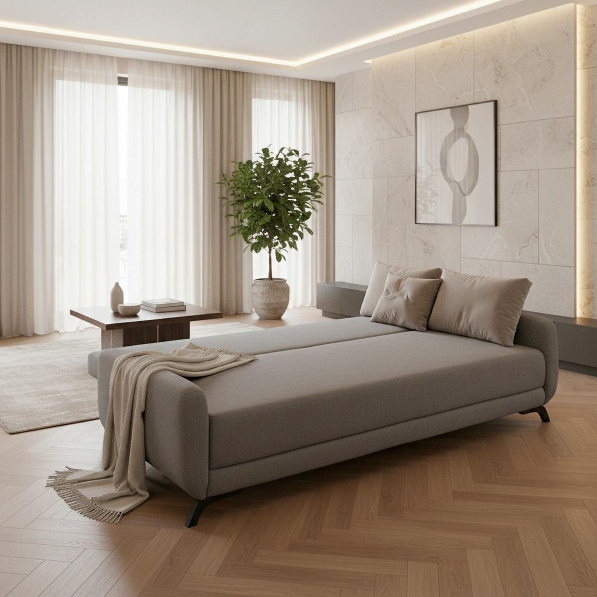 Schlafsofa Oliver Grau Webstoff - Schwarz/Grau, MODERN, Holz/Textil (220/74/93cm) - Bessagi Home