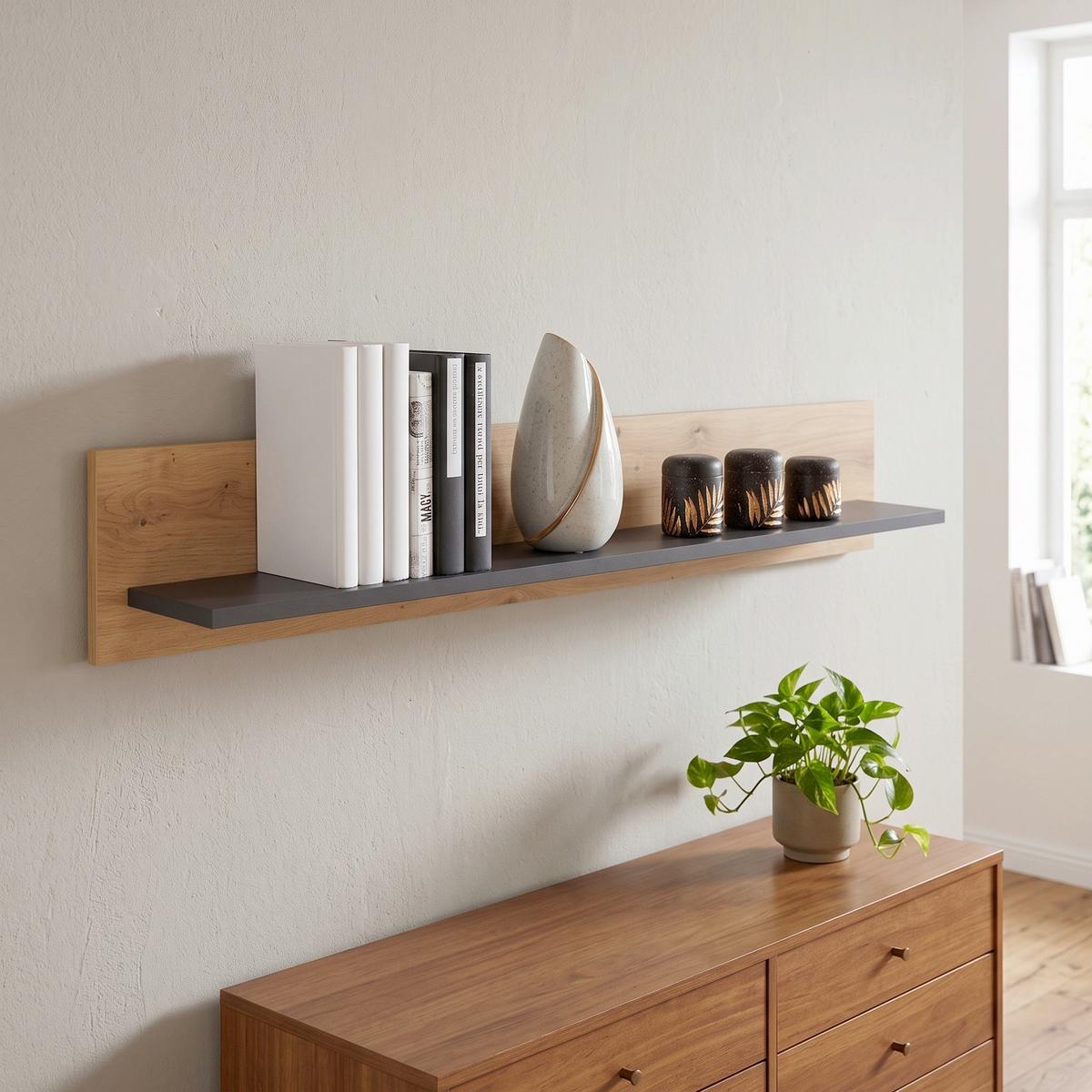 Zidna Polica Tonale - siva/boje hrasta, Moderno, drvni materijal (107/19/21,6cm) - Modern Living