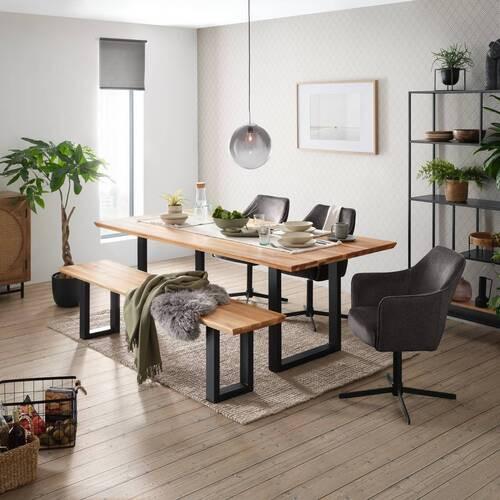 Esstisch Palais Eichefarben Echtholz ca. 220x100x77cm - Eichefarben/Schwarz, Modern, Holz/Metall (220/100/77cm) - Premium Living