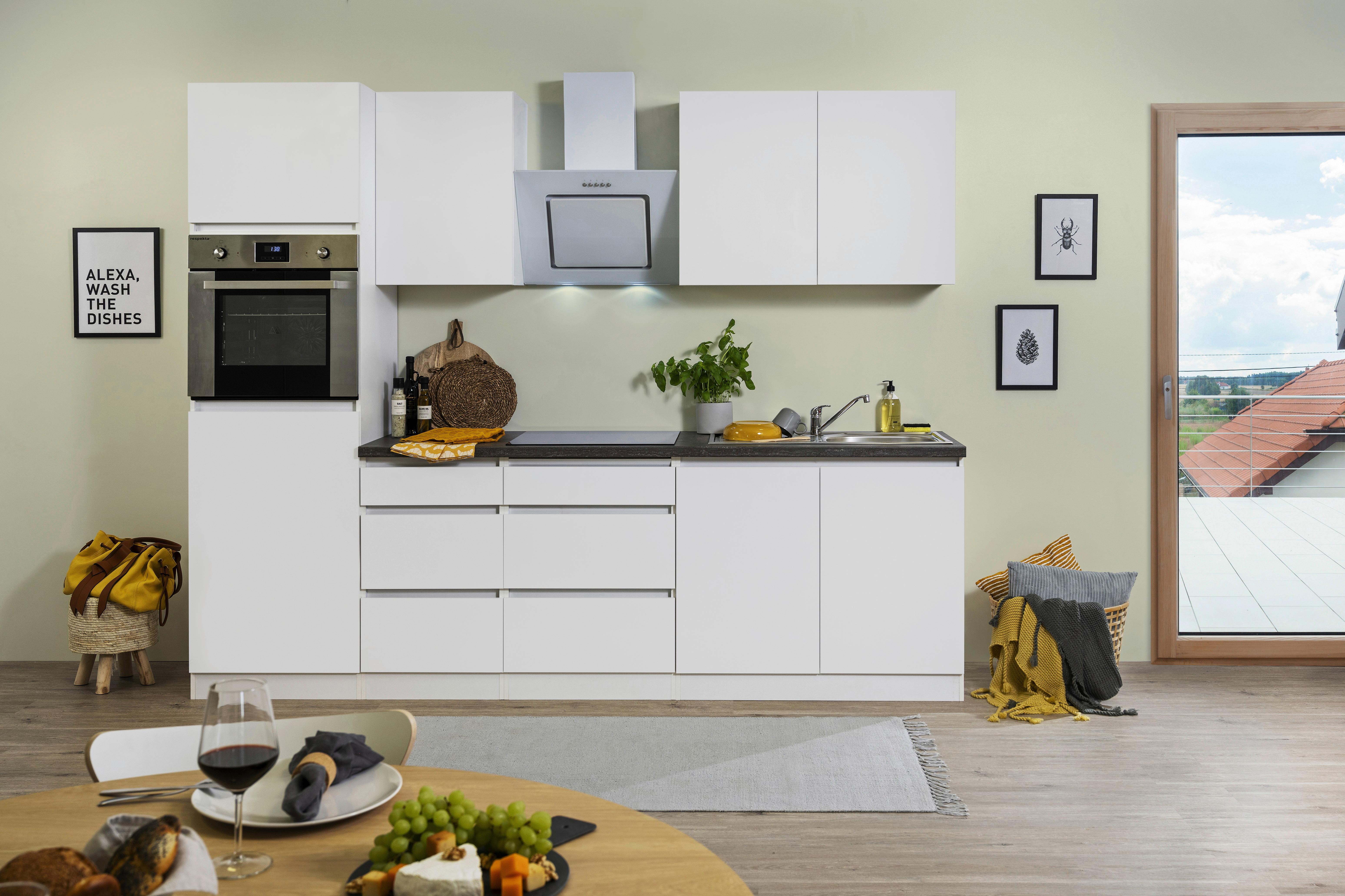 Küchenblock Premium Weiss mit E-Geräten B: ca. 270 cm - Weiß/Braun, MODERN, Holzwerkstoff (270cm) - Respekta