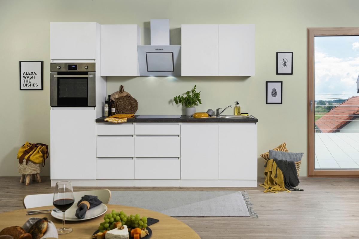 Küchenblock Premium Weiss mit E-Geräten B: ca. 270 cm - Weiß/Braun, MODERN, Holzwerkstoff (270cm) - Respekta