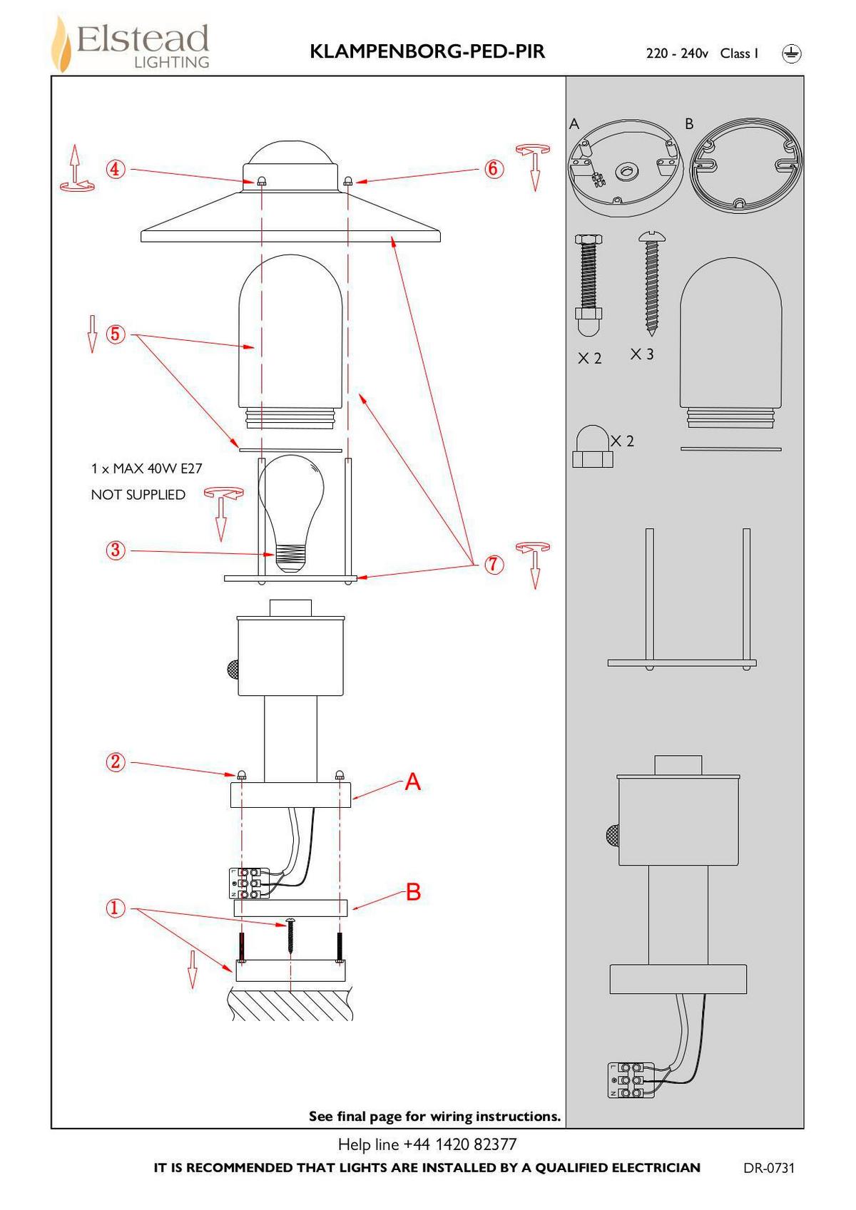 Talpas Lámpa Klampenborg-Ped-Pir-Sil - ezüstszínű, Konventionell, üveg/fém (27.5/33.7cm) - Elstead Lighting