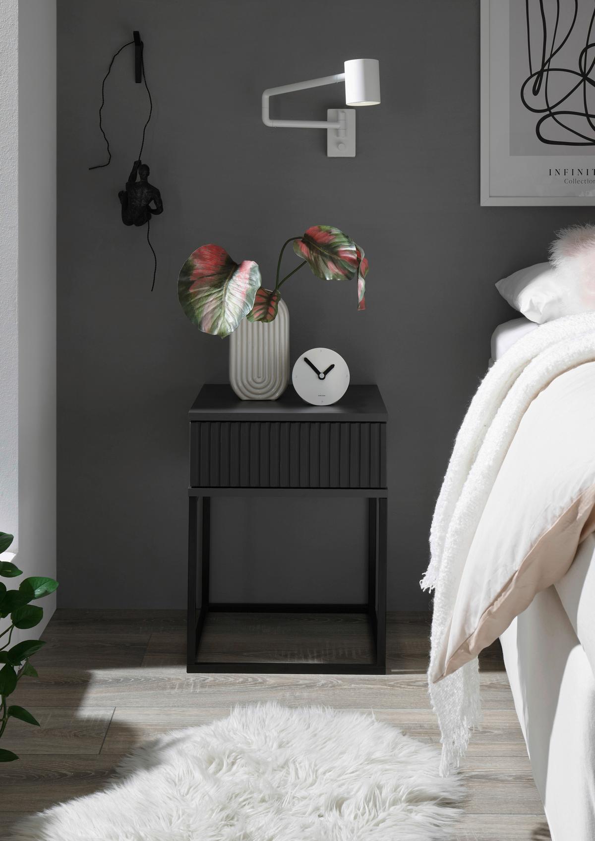 SZAFKA NOCNA MARLE - czarny/kolor grafitowy, Modern, materiał drewnopochodny/metal (40/52/38,5cm) - Livetastic