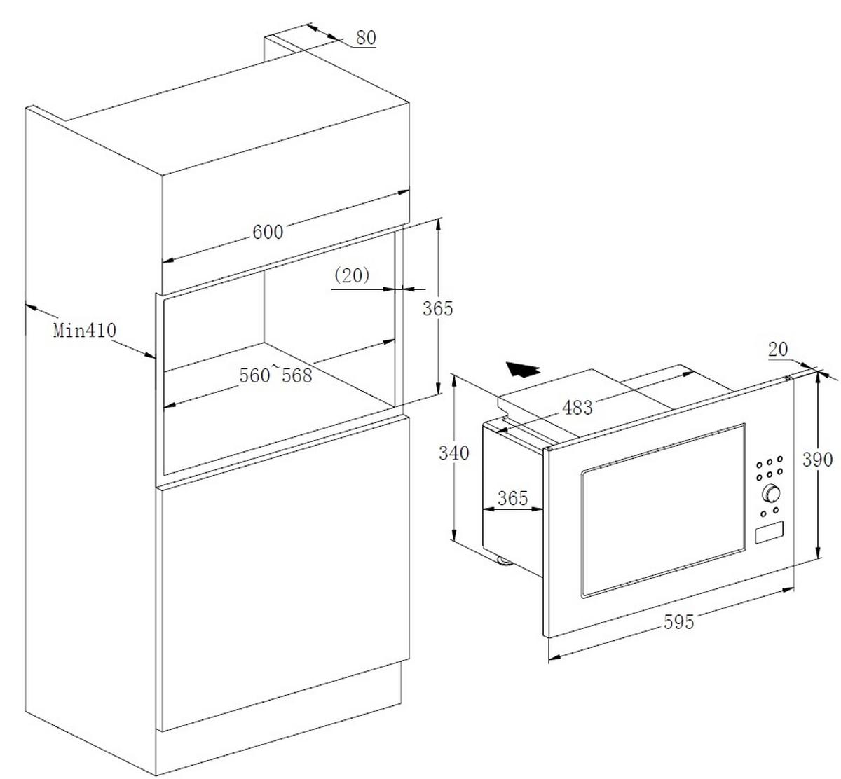 Einbaumikrowelle MW900-23G-IN Edelstahlfarben - Edelstahlfarben, Basics, Metall (60/39/39cm) - PKM