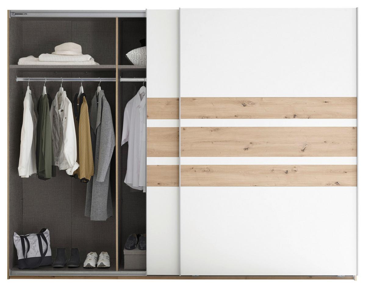 Omara Z Drsnimi Vrati Catania, Bela, Barva Hrasta - bela/barve aluminija, Moderno, kovina/leseni material (270/210/60cm) - Livetastic