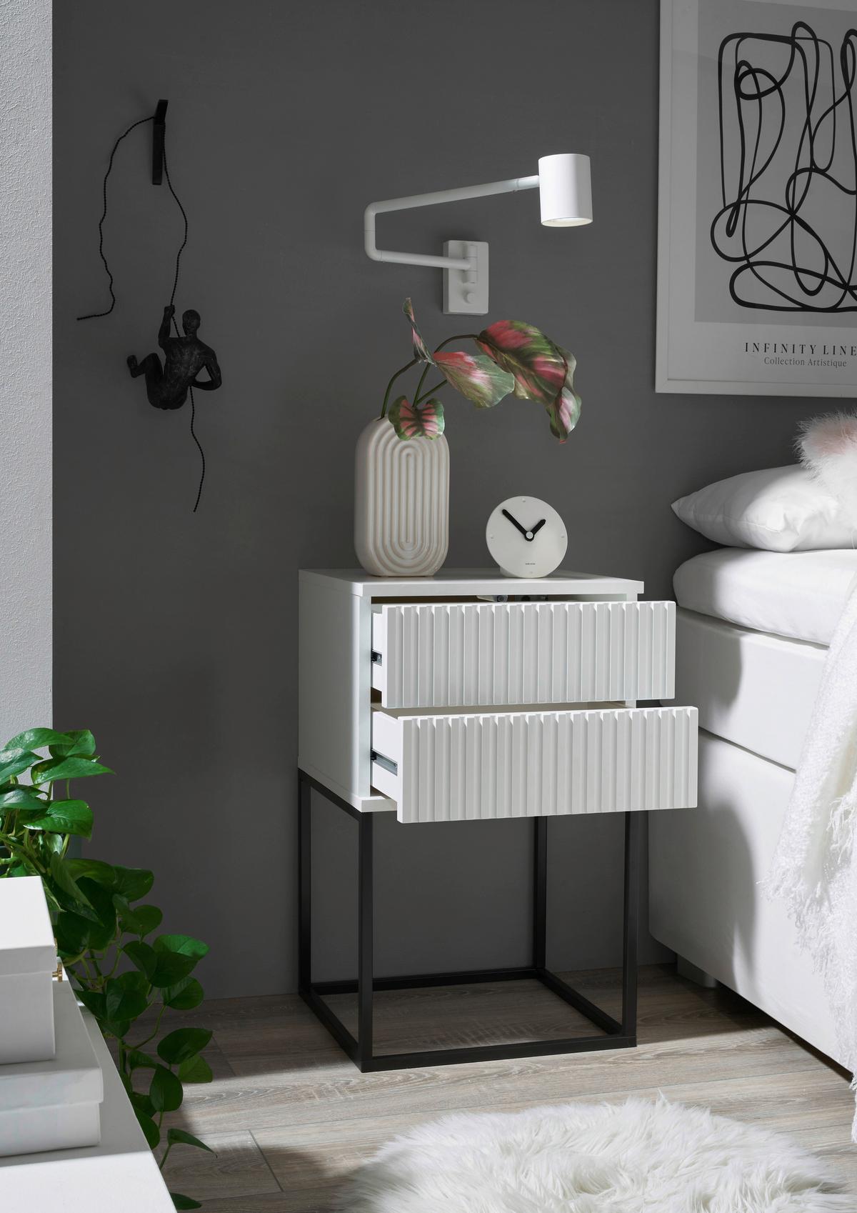 SZAFKA NOCNA MARLE - biały/czarny, Modern, materiał drewnopochodny/metal (40/65/38,5cm) - Livetastic