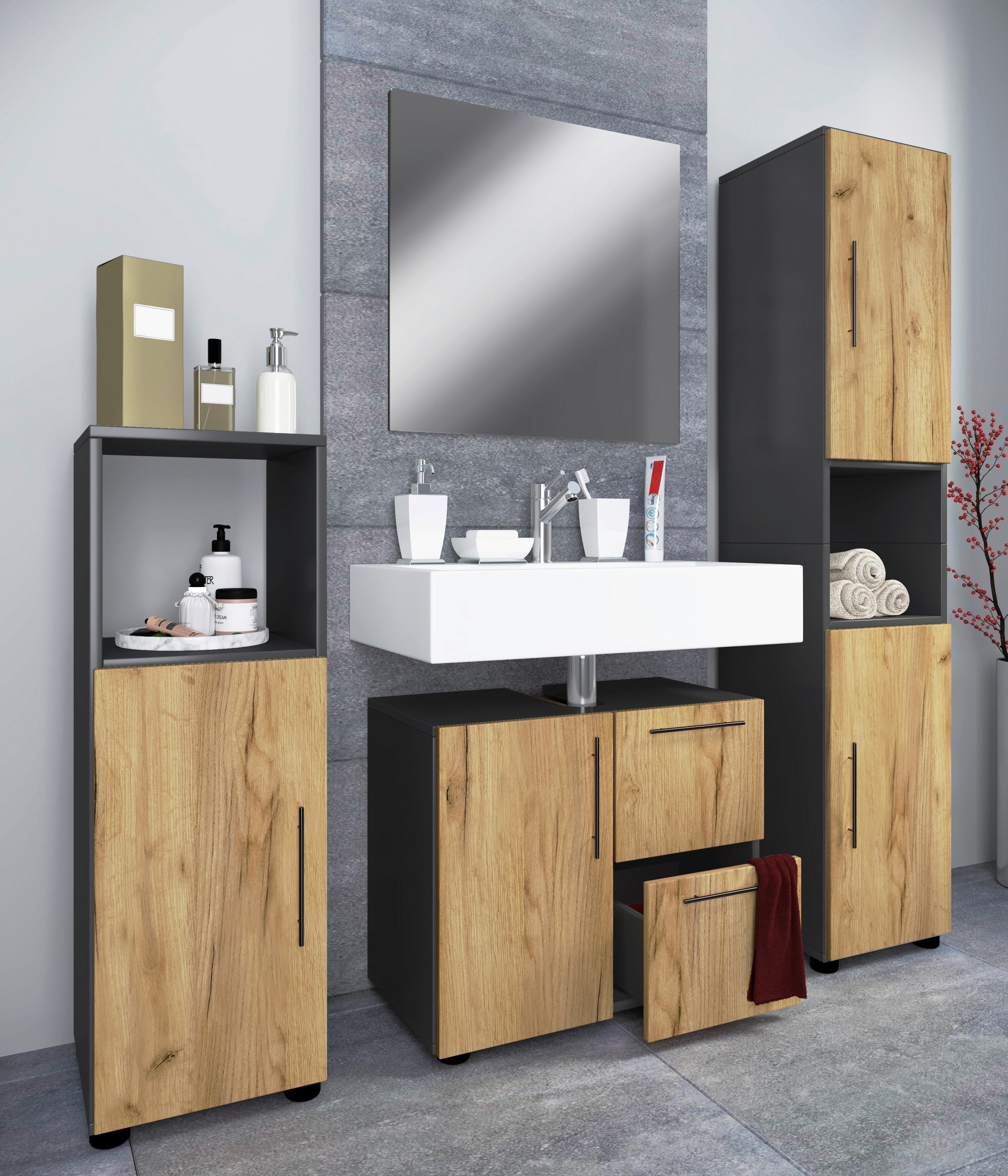 Badezimmer Flandu 4-tlg. ca. 123 cm Honigeiche/Anthr. - Honigeiche/Anthrazit, MODERN, Holzwerkstoff/Kunststoff (123cm) - MID.YOU