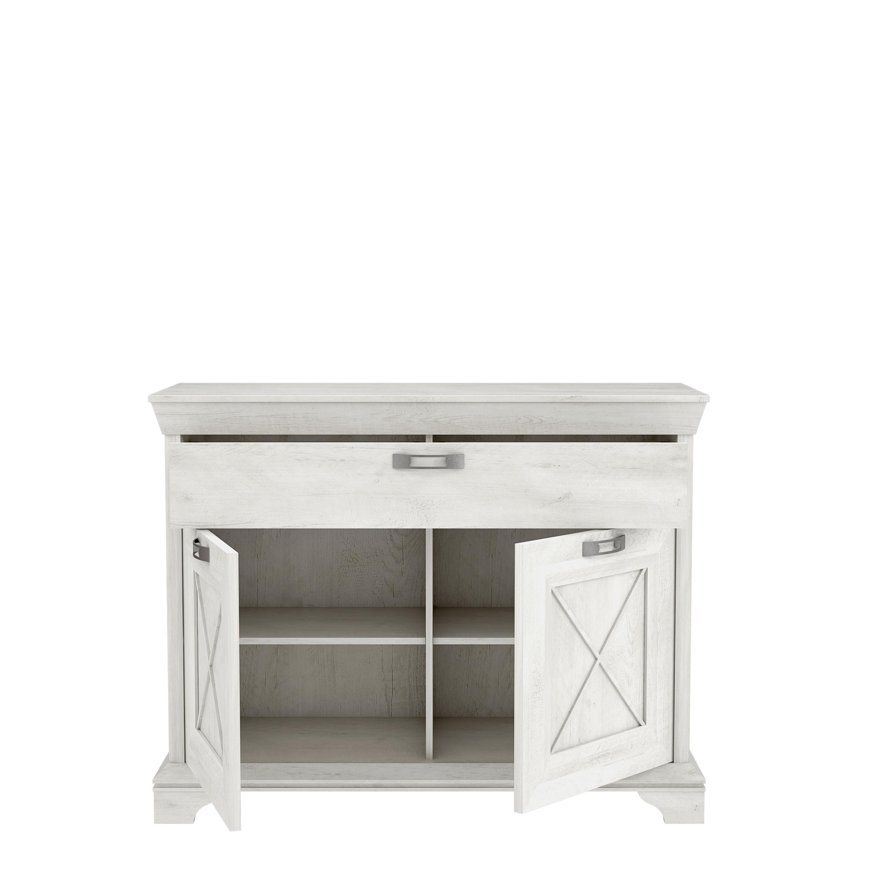 Komoda Kashmir - bijela/srebrne boje, Konvencionalno, drvni materijal/metal (123,3/95,9/48,2cm) - Premium Living