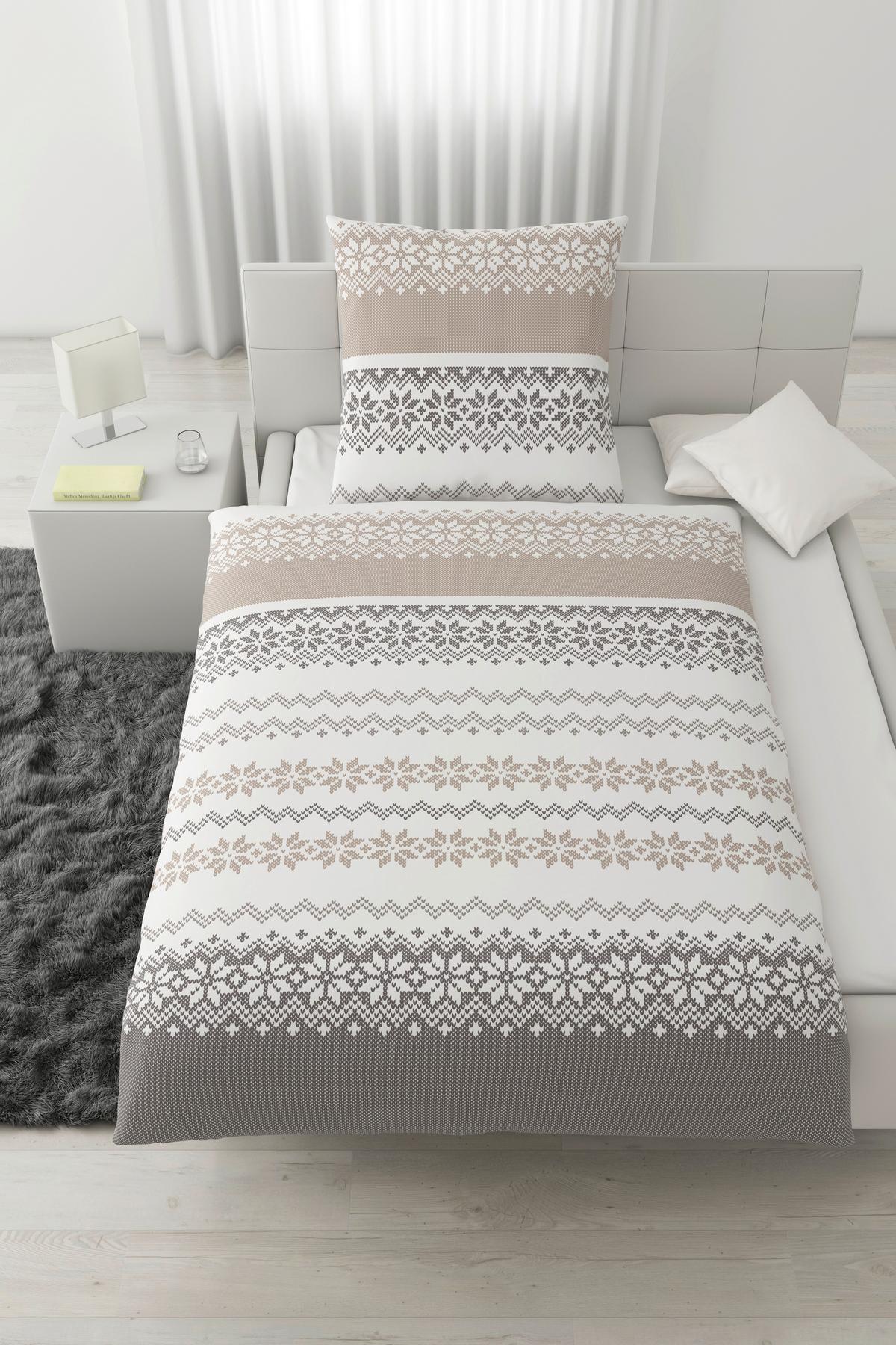 Bettwäsche Snow Rose Grau/Weiß/Beige ca. 135x200cm - Beige/Weiß, Textil (135/200cm) - Mömax