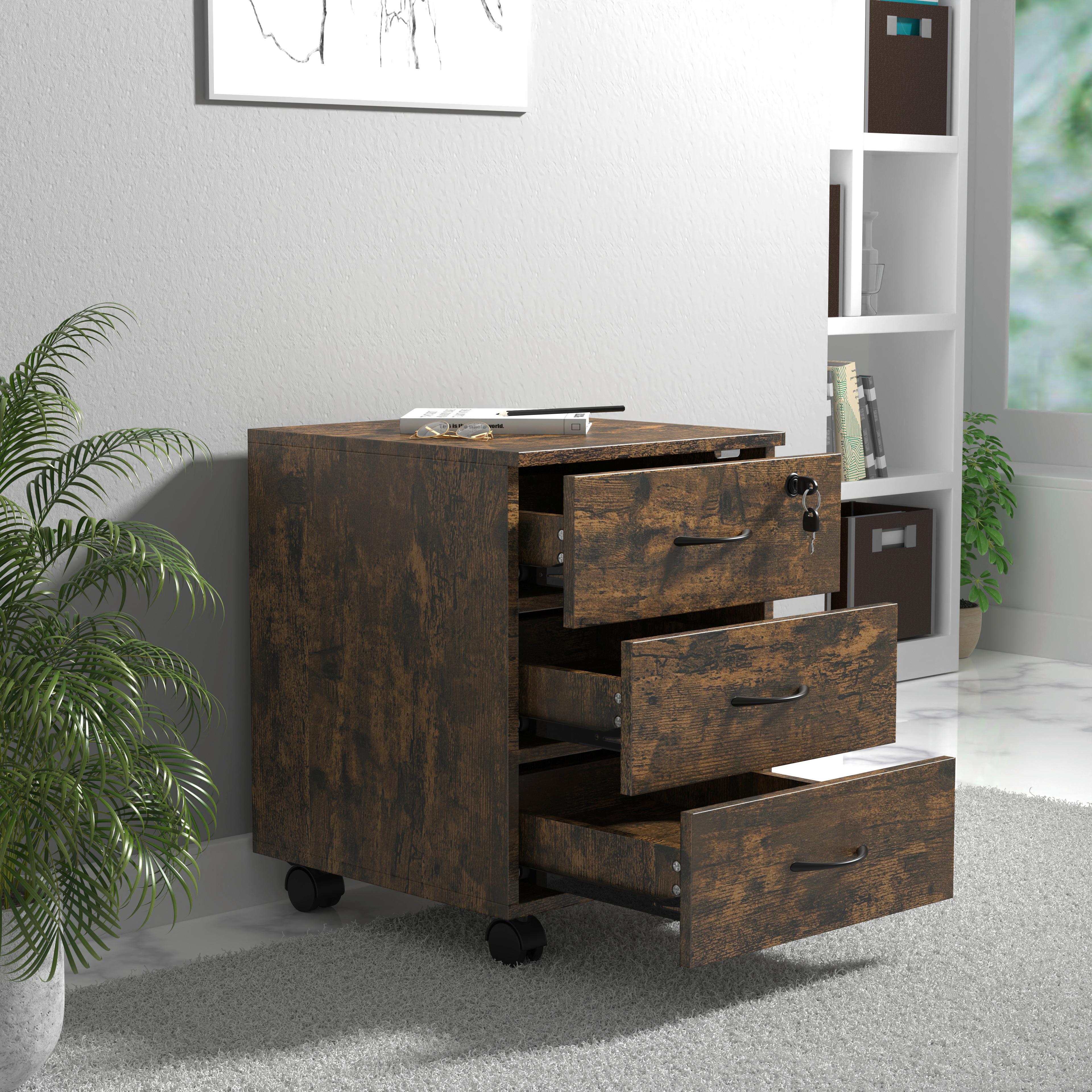 ROLLCONTAINER BAULA L - Eiche dunkel/Schwarz, Design, Holzwerkstoff/Kunststoff (40/54/44cm) - MID.YOU