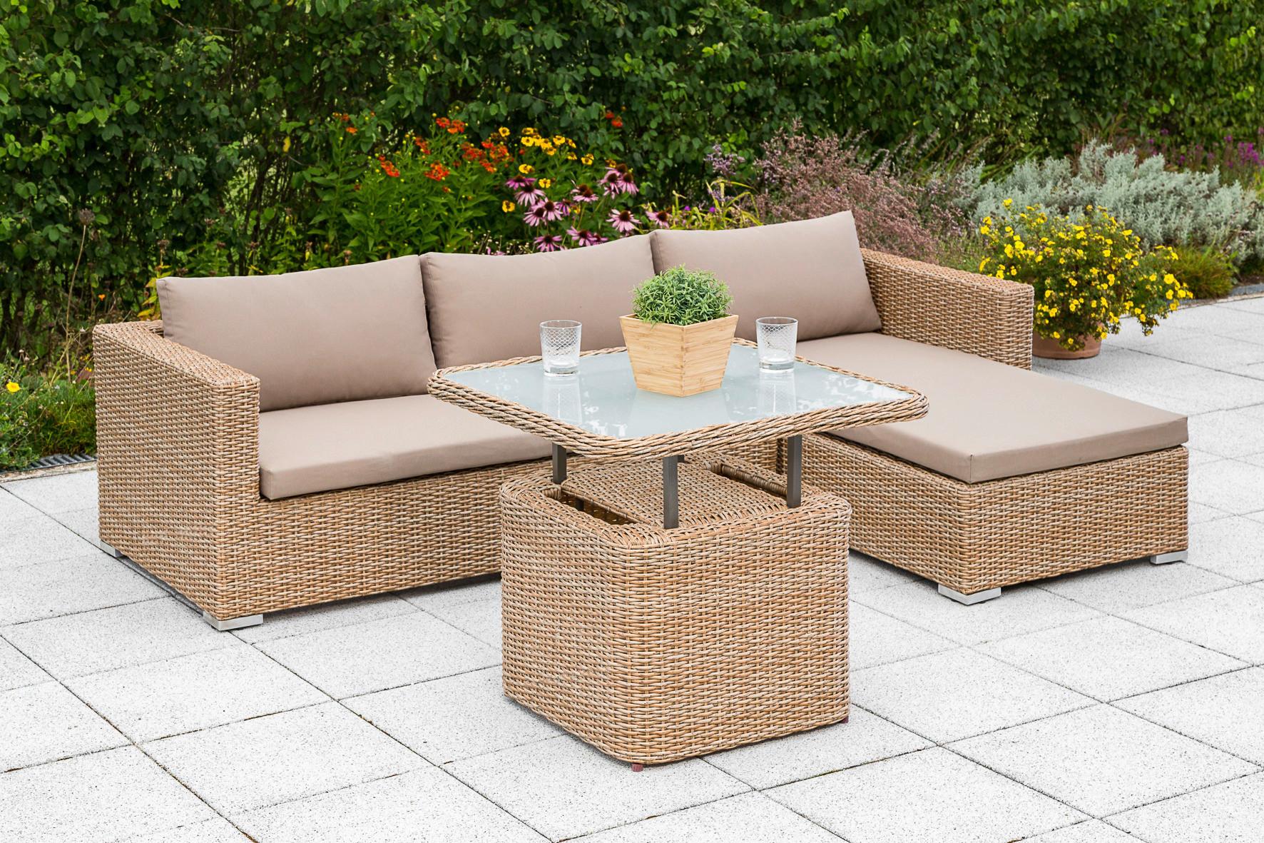 LOUNGEGARNITUR VENETO SET - Naturfarben, MODERN, Glas/Kunststoff (215/140cm) - Gardenson
