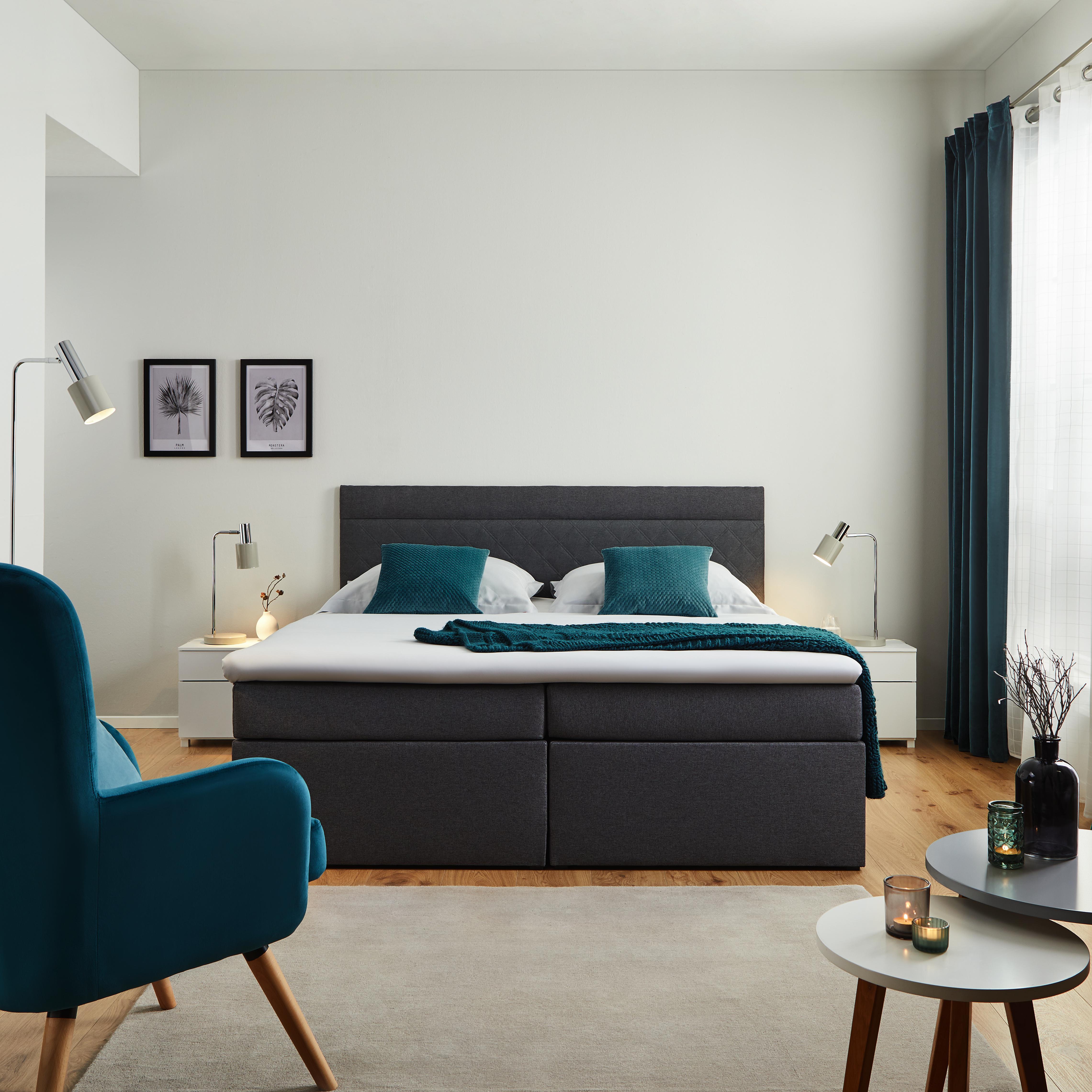 Boxspringbett in Grau ca. 180x200cm inkl. Topper 'Rosa' - Dunkelgrau, MODERN, Holz/Textil (205/180/103cm) - Bessagi Home