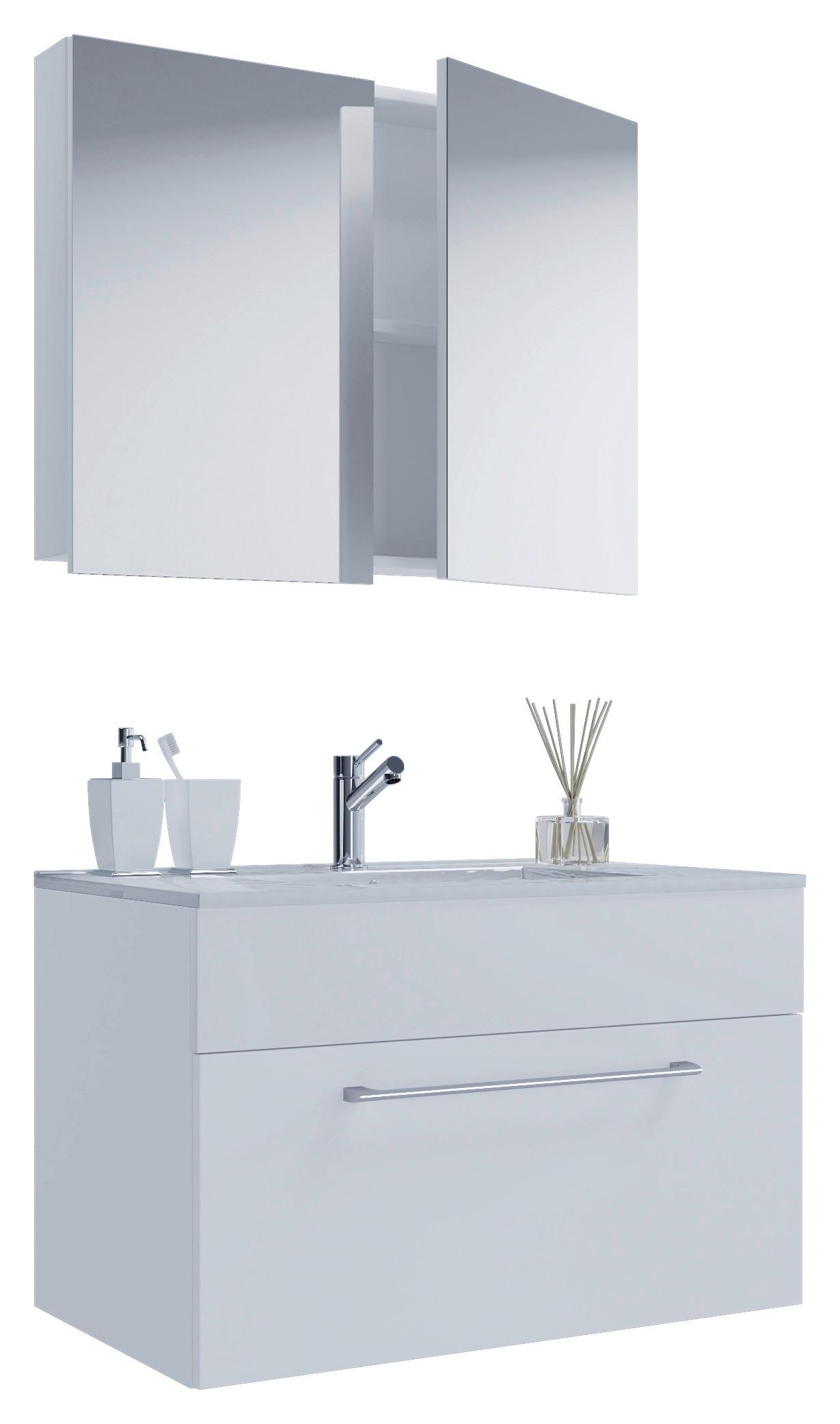 Badezimmer Badinos 3-tlg. Weiß - Alufarben/Weiß, MODERN, Keramik/Holzwerkstoff (80cm) - MID.YOU
