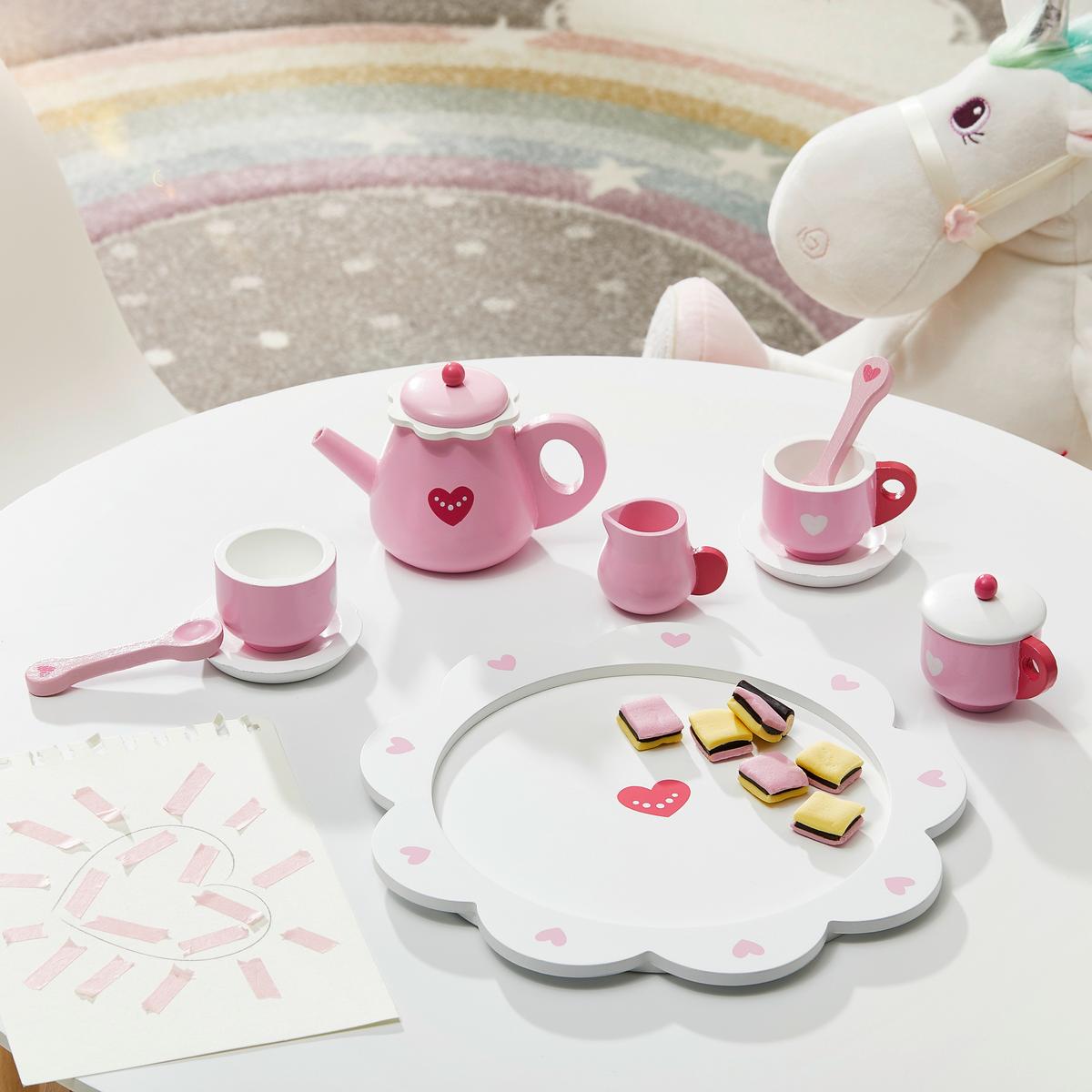 ZESTAW NACZYŃ DO ZABAWY SERCE - różowy/biały, Basics, materiał drewnopochodny (24/9,5cm) - My Baby Lou