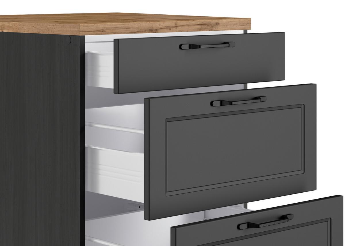 Küchenunterschrank Meran 60x86x60 cm Grau/Eiche - Eiche Wotan/Schwarz, LIFESTYLE, Holzwerkstoff/Metall (60/86/60cm) - Held