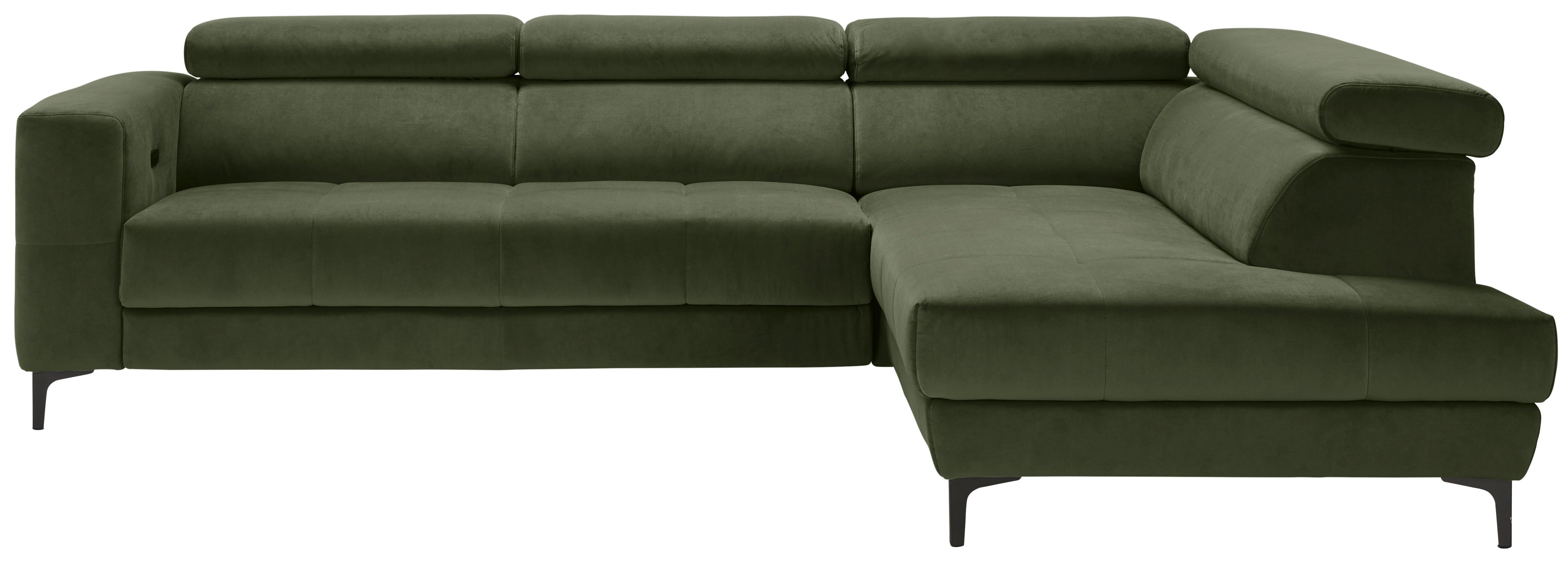 Ecksofa Emma rechts Olivgrün - Schwarz/Olivgrün, MODERN, Textil (301/210cm) - Premium Living