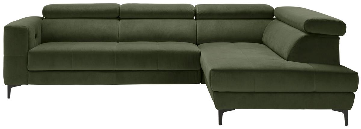 Ecksofa Emma rechts Olivgrün - Schwarz/Olivgrün, MODERN, Textil (301/210cm) - Premium Living